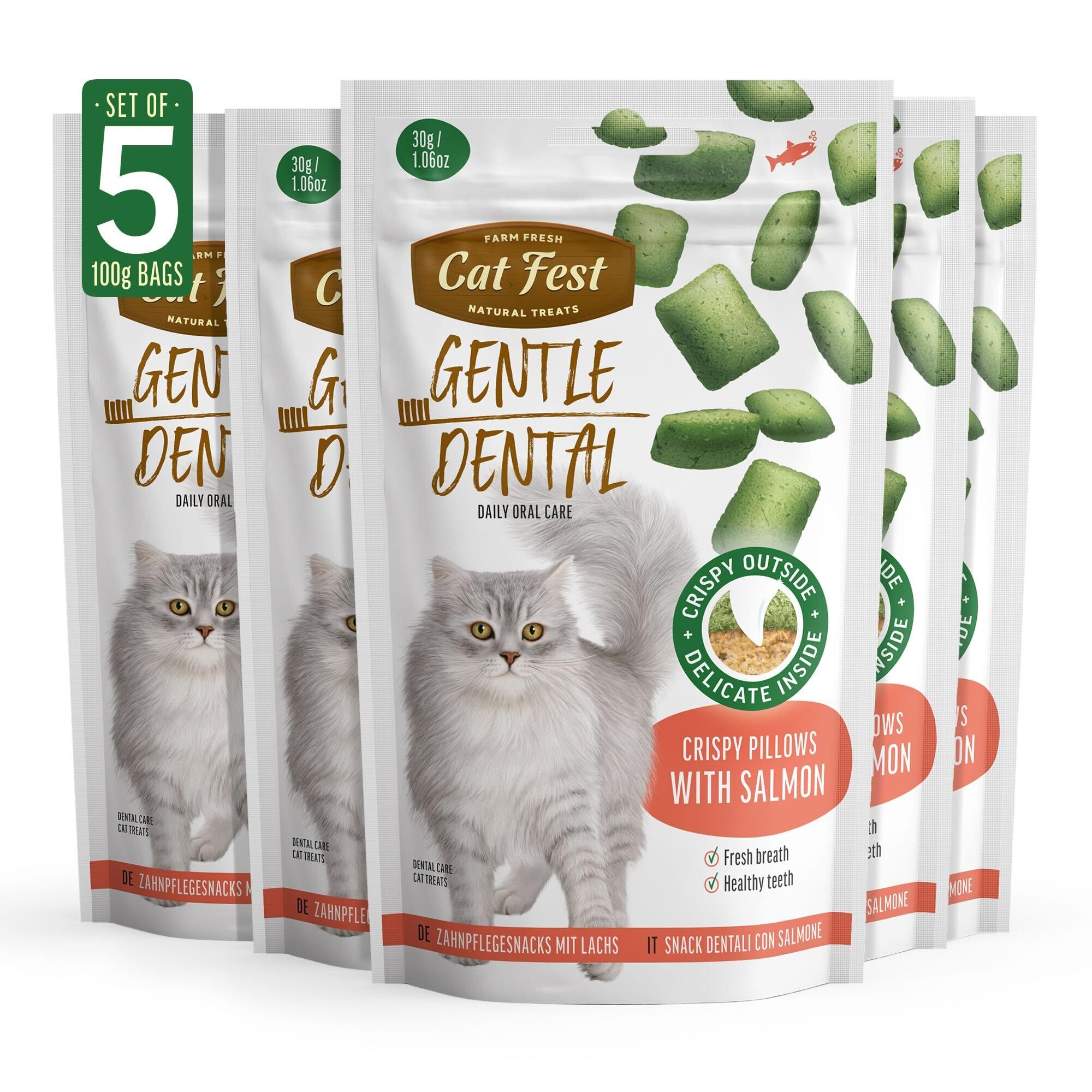 Gentle Dental Pillows With Salmon Creme - Cat Treats - Set Of 5x30g