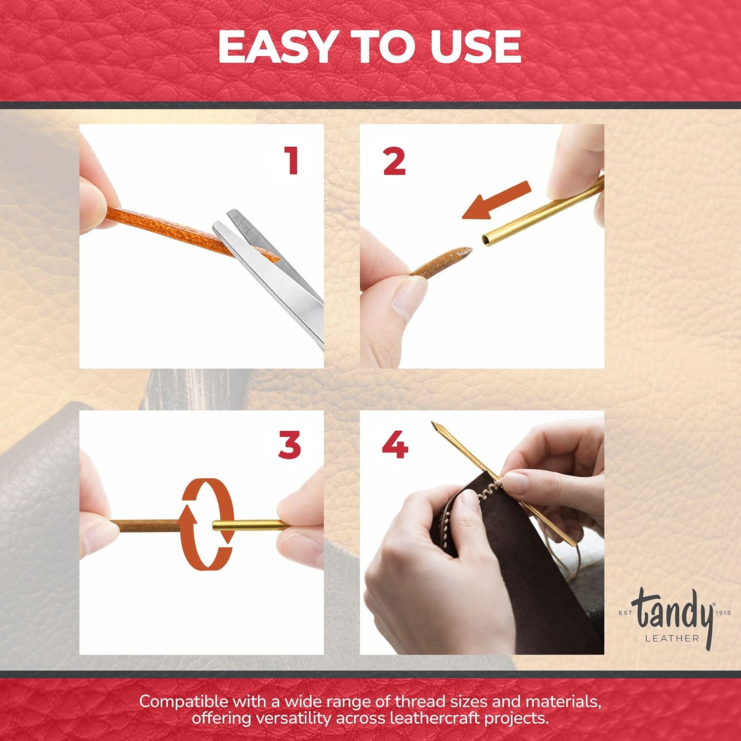 Tandy Leather Perma-Lok Needle - Brass Threaded Shaft Grips Leather Lace Firmly for Smooth Hand Lacing - Ideal for Heavy Leathercraft Projects