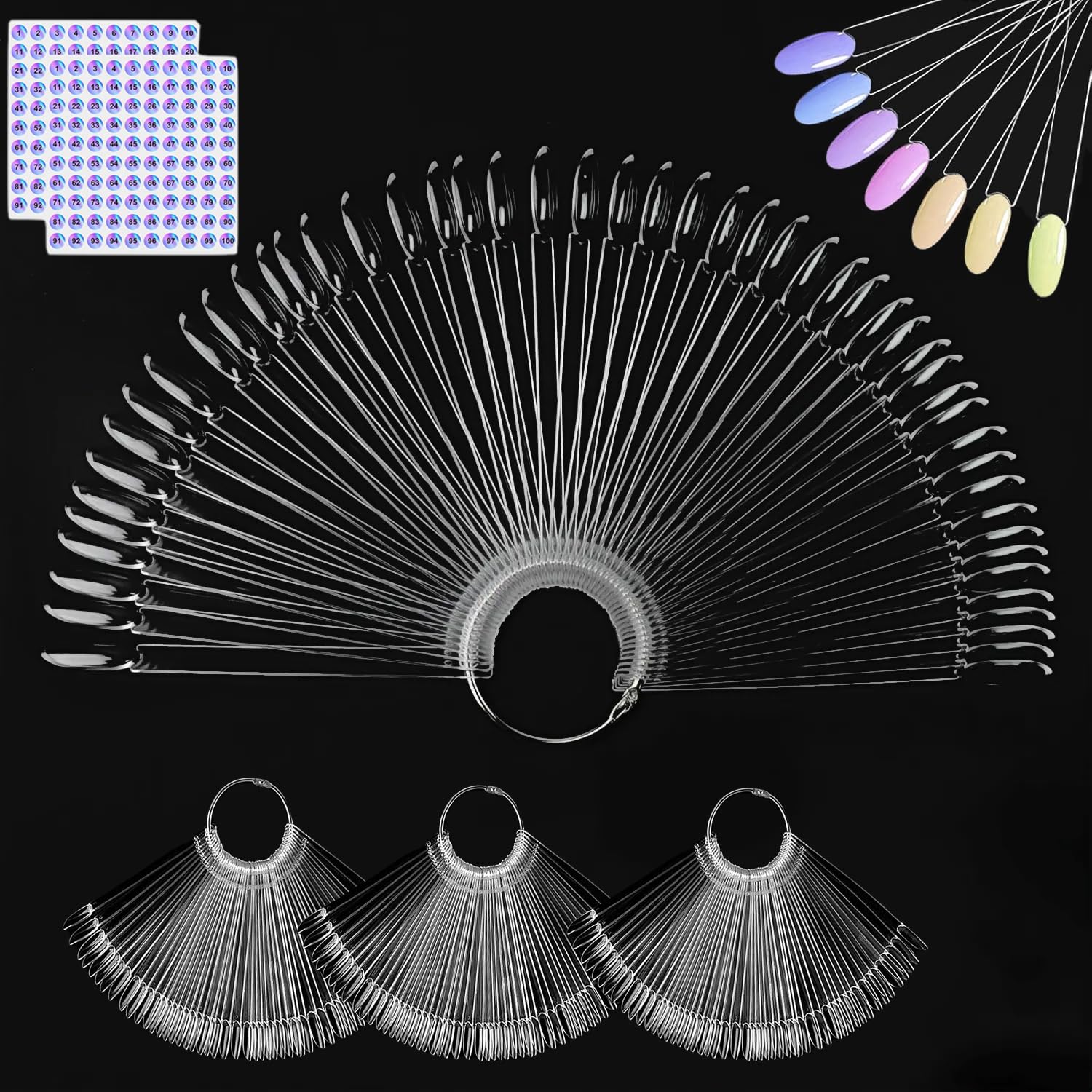 200pcs Nail Swatches With Number Stickers For Nail Polish Color Display Clear