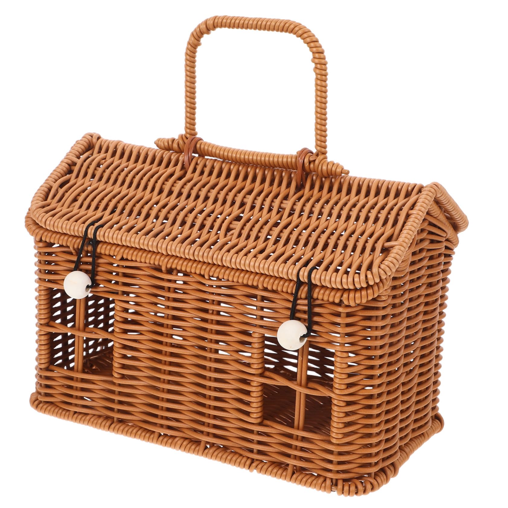 Cesta Decorativa de Imitación Ratán con Tapa y Asa Diseño Forma de Casa Ligera y Resistente para Snacks y Organización Escritorio o Sala de Estar