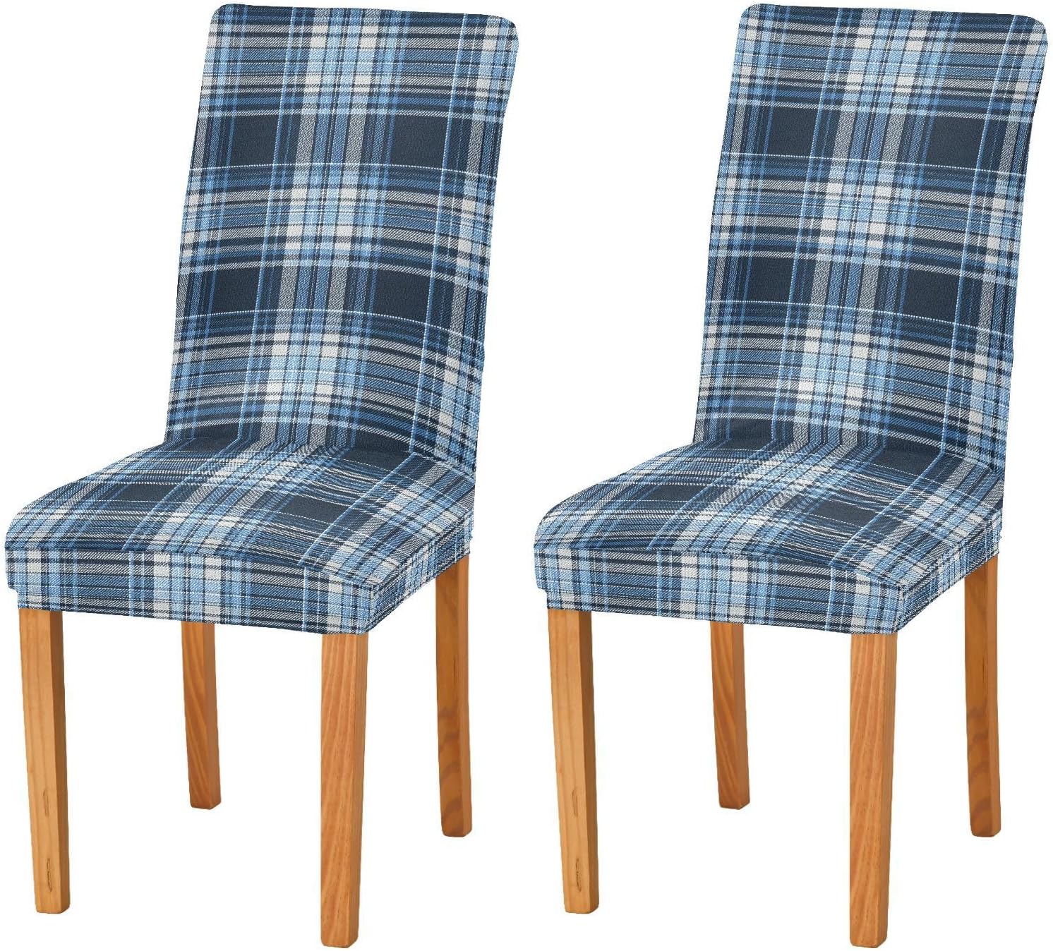 ALAZA Chair Covers for Dining Room, Vintage Blue Plaid Tartan Pattern Stretch Chair Cover Sets Chair Protector Removable Washable for Ktichen Restaurant Hotel