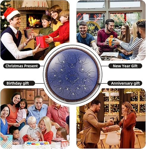 Miniatura 6 de Tambor de lengua de acero de 14 pulgadas y 15 notas Instrumento de percusión Lotus Hand Pan Drum con gama ultra amplia y mazos de tambor Carry Ba