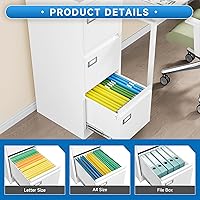 Vista 33 de Archivador vertical de 2 cajones con cerradura de metal, archivador vertical de metal, para oficina y hogar, archivadores verticales de acero