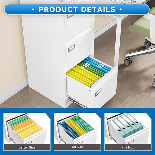 Miniatura 53 de Archivador vertical de 2 cajones con cerradura de metal, archivador vertical de metal, para oficina y hogar, archivadores verticales de acero