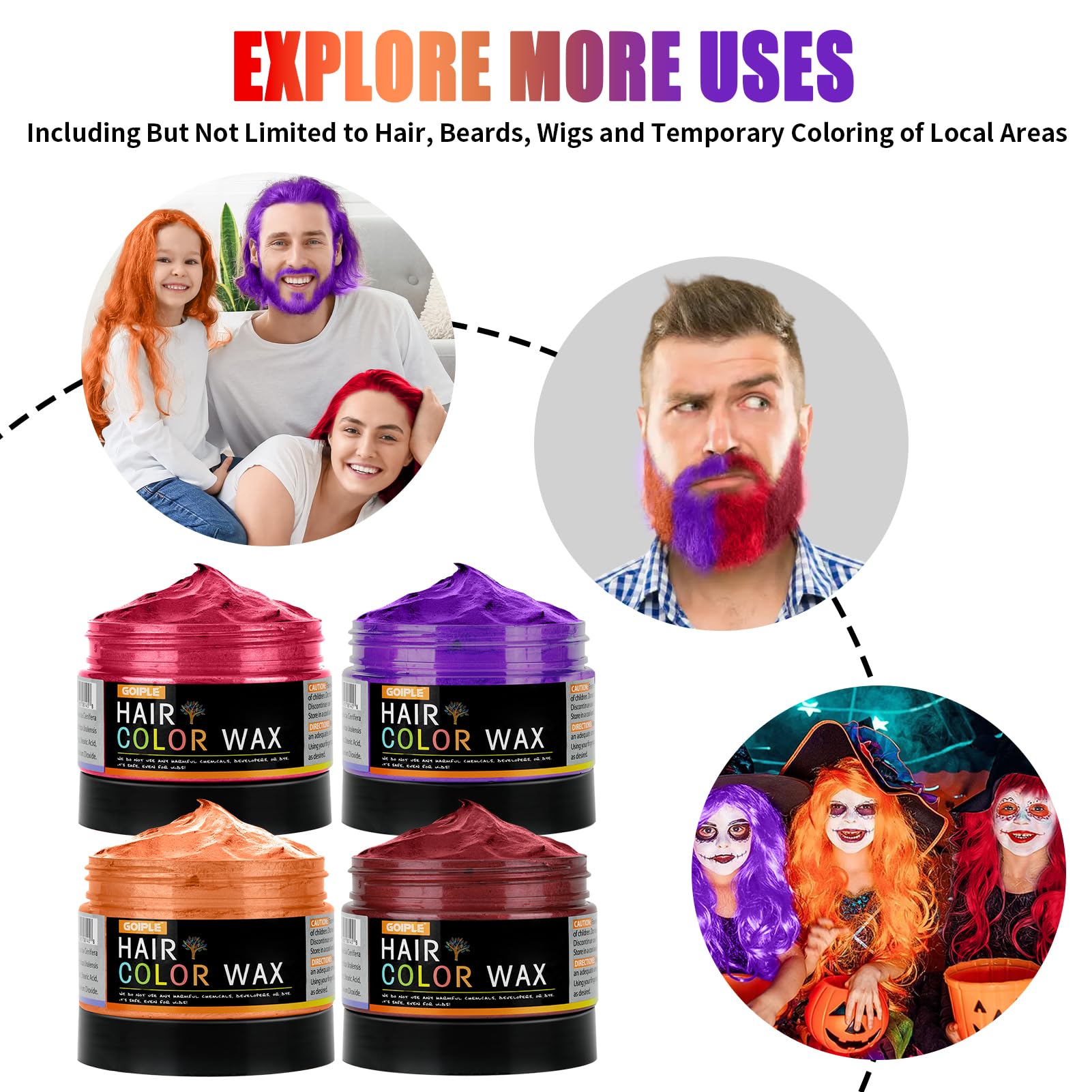 4Pcs Temporary Hair Color Wax Natural Hair Color Wax for Cosplay Masquerade & Festivals Party - Image 3