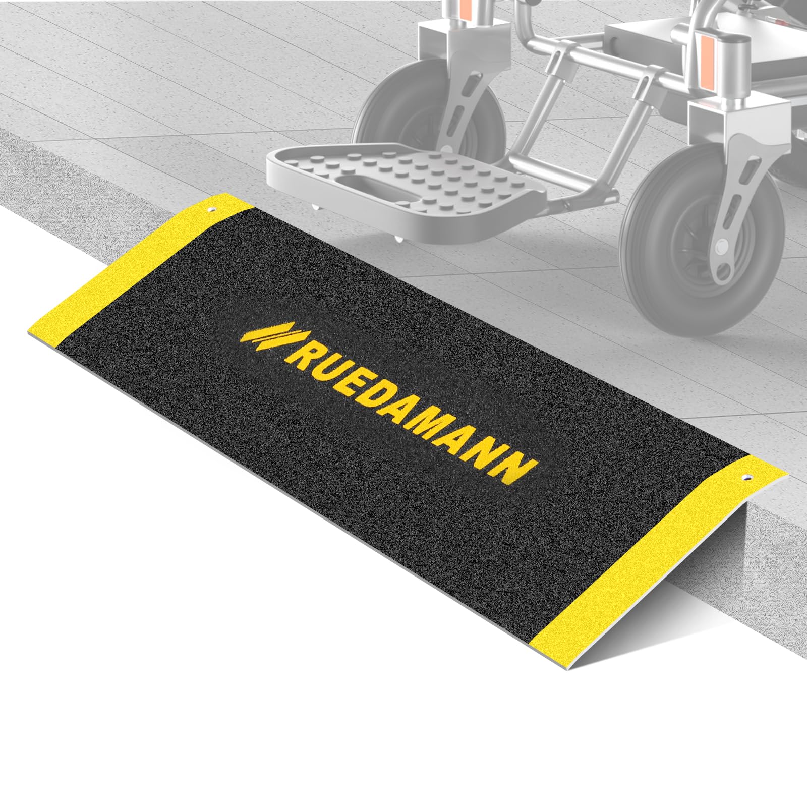 Ruedamann Threshold Ramp, Aluminum with 600lbs Load Capacity, Portable and Anti-Slip Surface, Wheelchair Ramp for Doorway, 10L x 31.5W Inch, Black