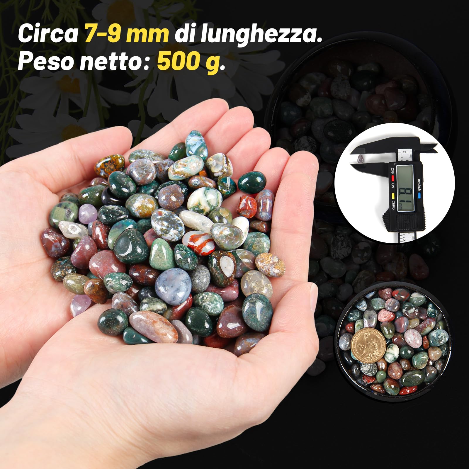 500g Cristalli Frantumati Naturali di Giada Marina Lucidata a Ciottoli - Cristalli Curativi a Ciottoli in Bulk, Gemme Frantumate per Artigianato, Confezione Bella per Regalo