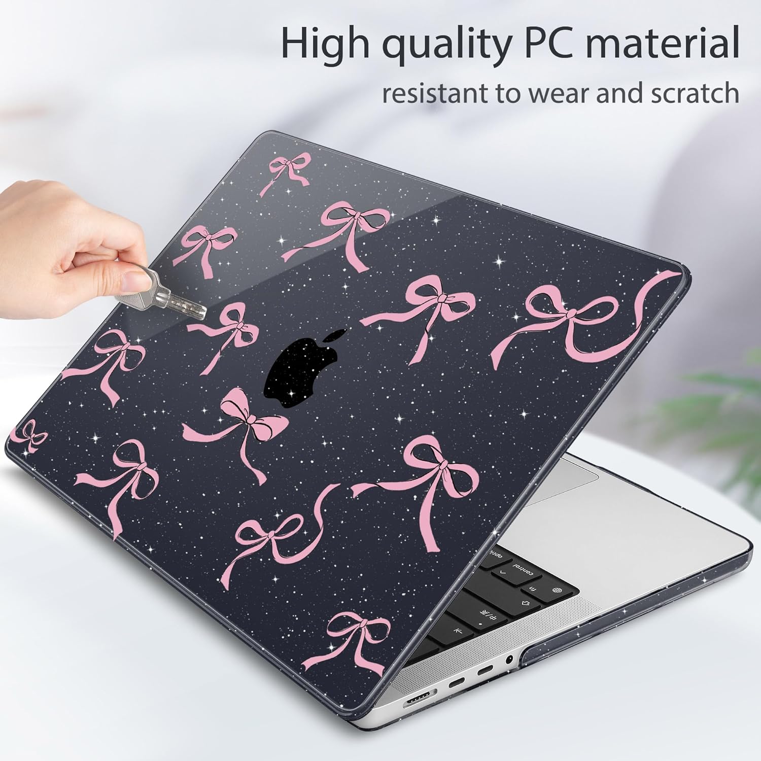 May Chen for 2026 MacBook Pro 14-inch M5 M4 M3 M2 M1 Pro/Max Chip, Release 2026 2025-2021, Model A3427 A3426 A3434 A3112 .., Plastic Hard Shell with Keyboard Cover, Bow Black Glitter