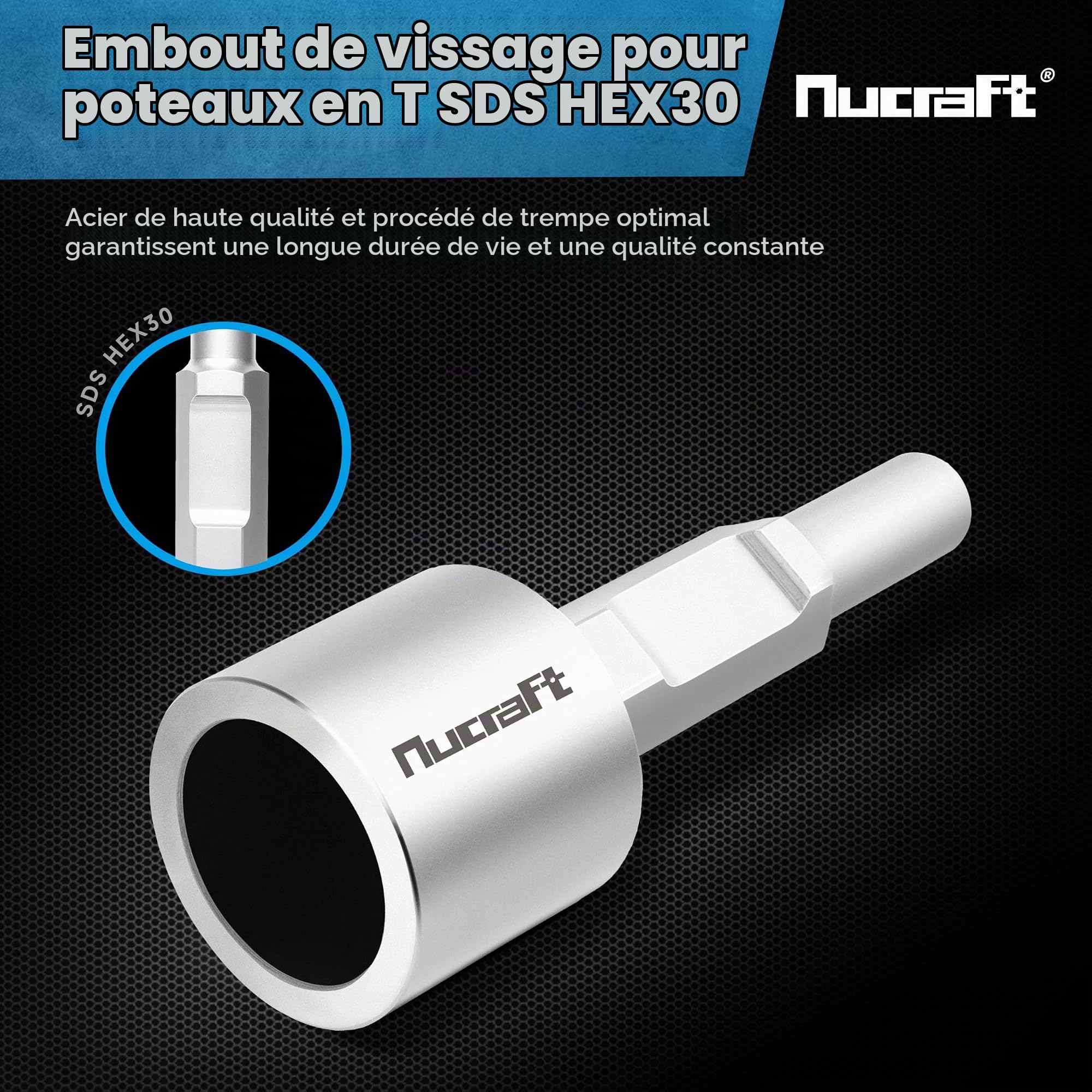 Nucraft SDS HEX Jack Hammer Star/Picket post driver Pilote de pieux SDS HEX Piquet pour piquet en bois 50 x 70 x 200 mm