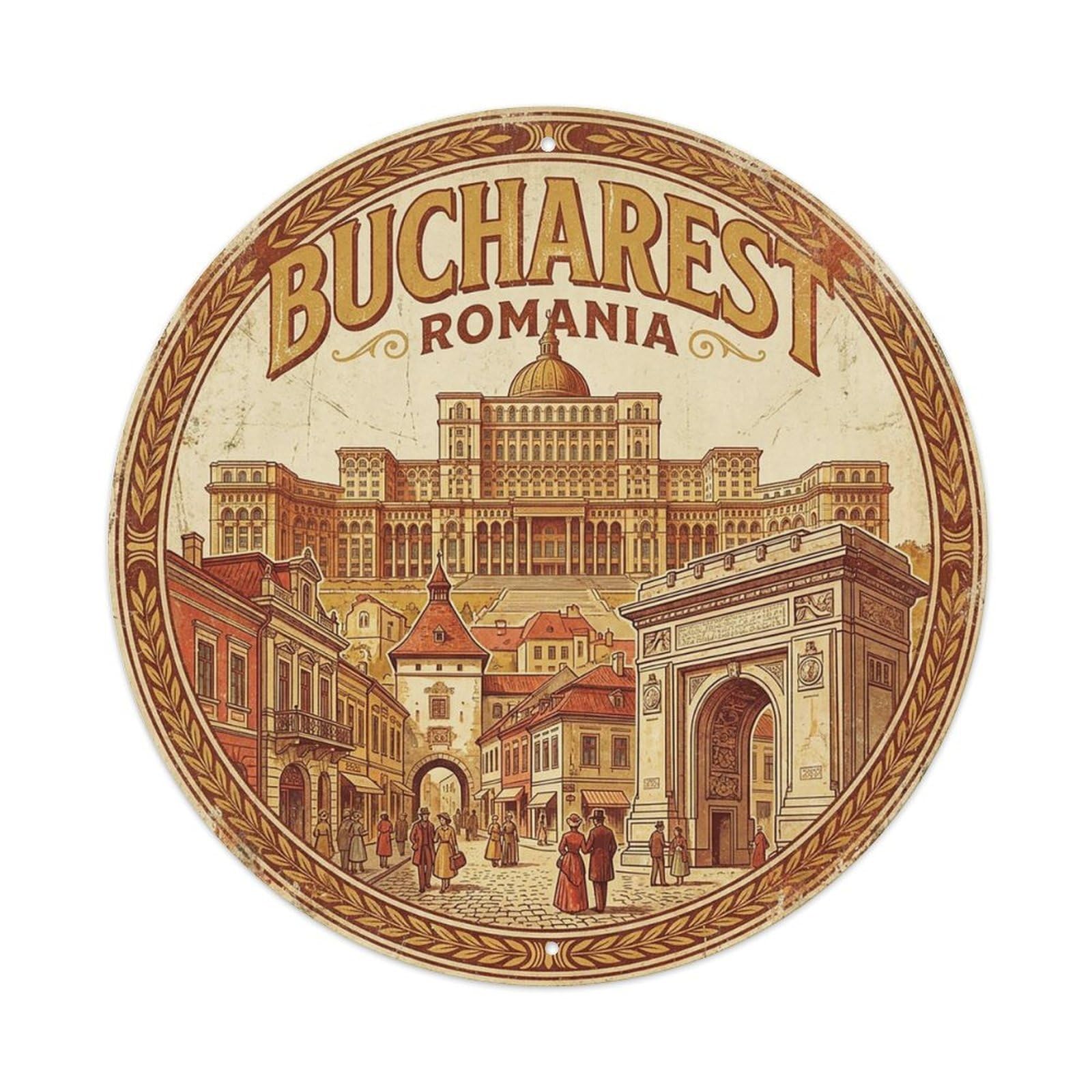 Este 8X8inch Style Vintage Travel Romania Bucharest Metal Tin Sign