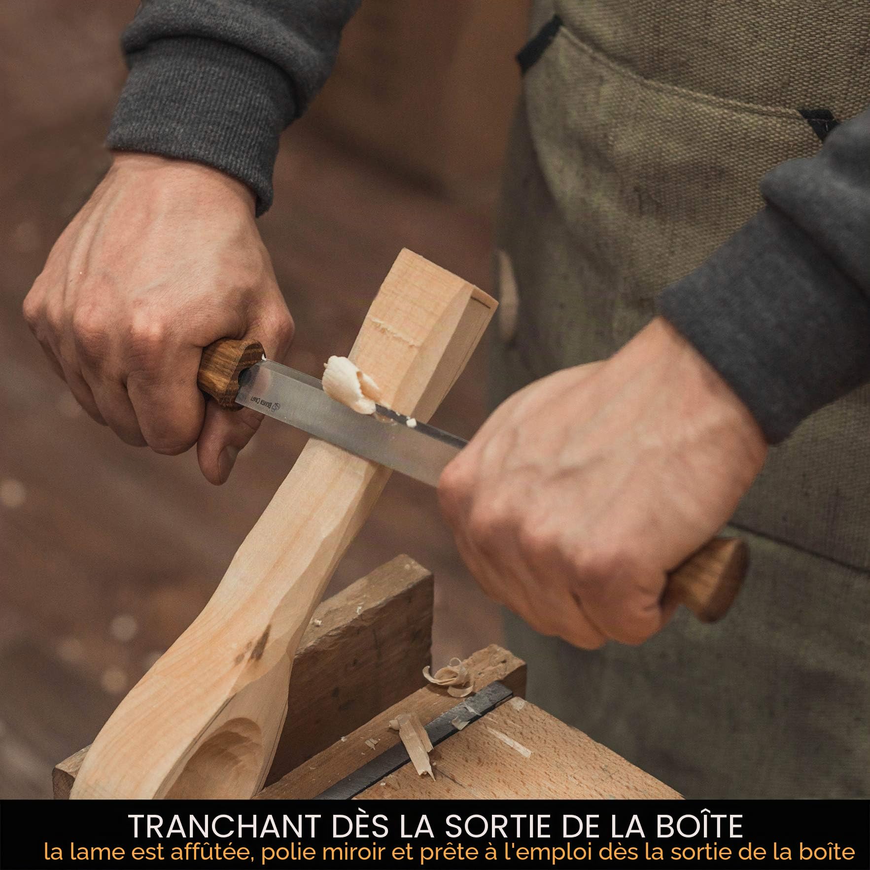 BeaverCraft couteau à dessiner avec gaine en cuir DK1S - 10,9 cm couteau à raser droit outils de sculpture sur bois outil à main pour le travail du bois