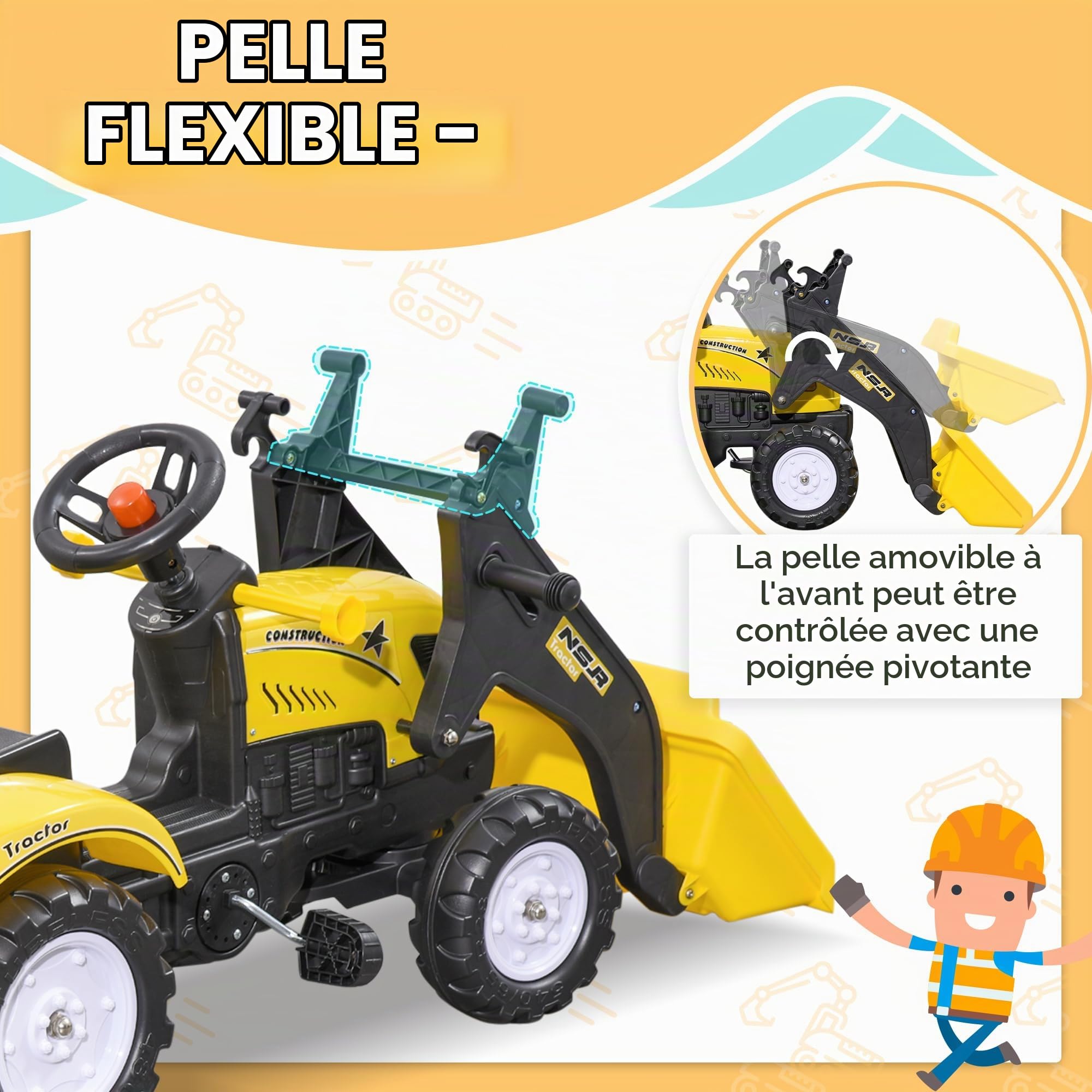 Tracteur à pédales New Holland avec remorque Falk : King Jouet