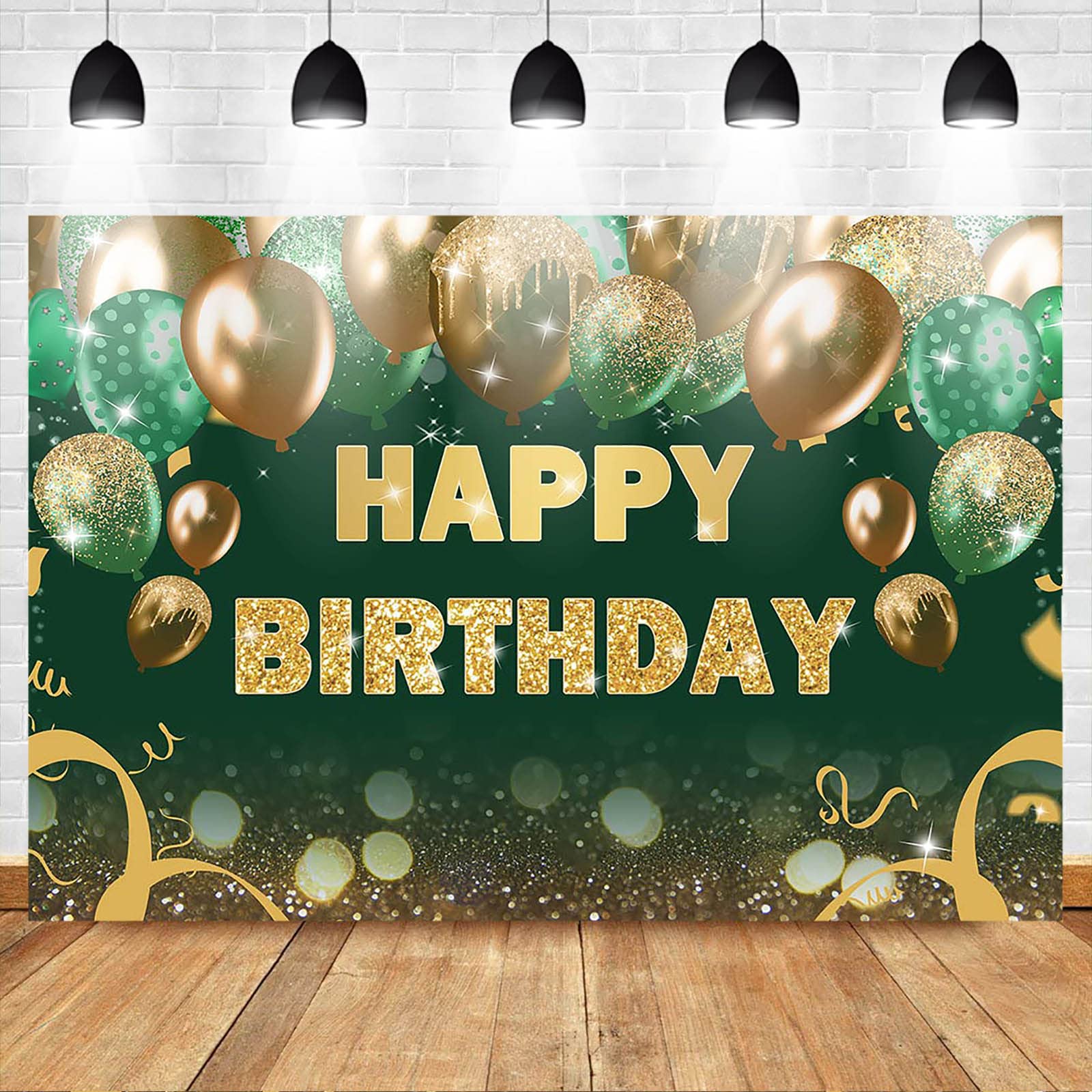 Avezano Brokatowe zielone złoto tło urodzinowe złoto zielone balony bokeh kobiety mężczyźni baner Happy Birthday dekoracja przyjęcie urodzinowe fotografia tło zdjęcie rekwizyty (zielony, 3 x 2,4 m)