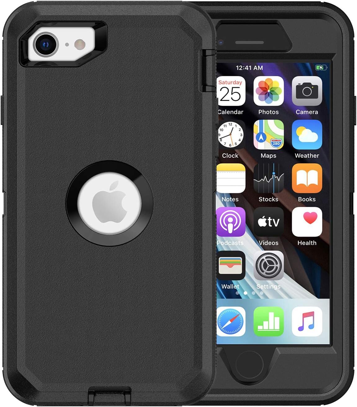 iPhone SE 2020 Case iPhone SE 2022 Case Built-in Screen Protector iPhone SE 3/SE 2 Drop Protection Heavy Duty 3-Layer Defender Case Compatible iPhone SE 2020 4.7-inch - Black
