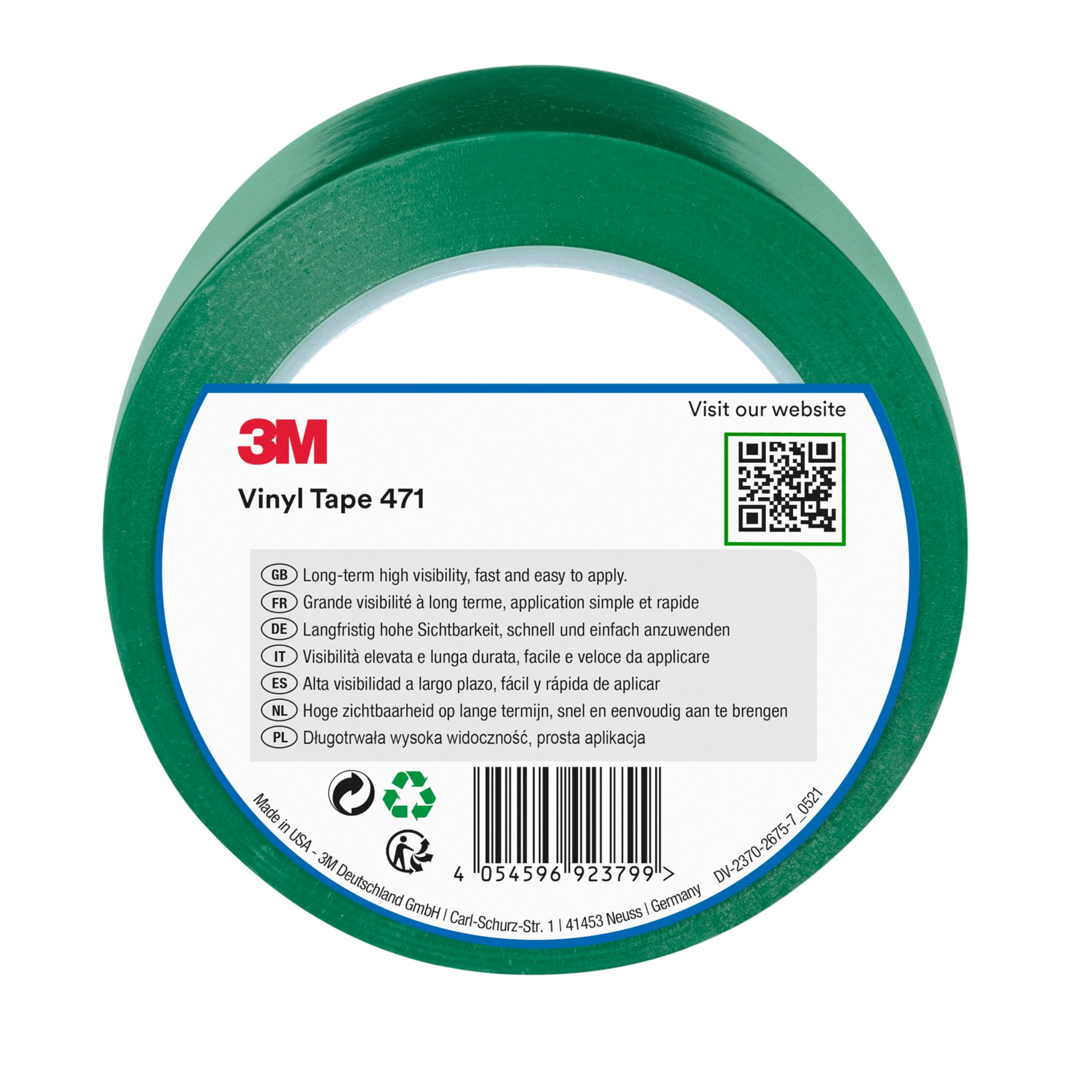 3M Nastro in vinile 471 verde, 50 mm x 33 m,​spessore: 0,​13 mm