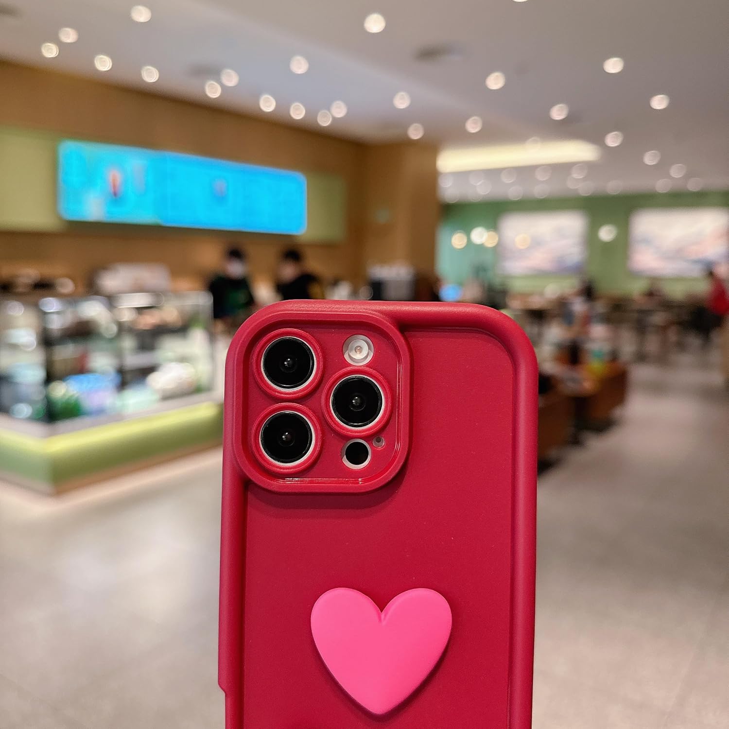 Aesthetic 3D Heart Phone Case Compatible with iPhone 16 Pro, with Anti-Drop Wrist Strap - Full-Body Shockproof Protection, Raised Camera & Edge Guards-Wine red - Image 4