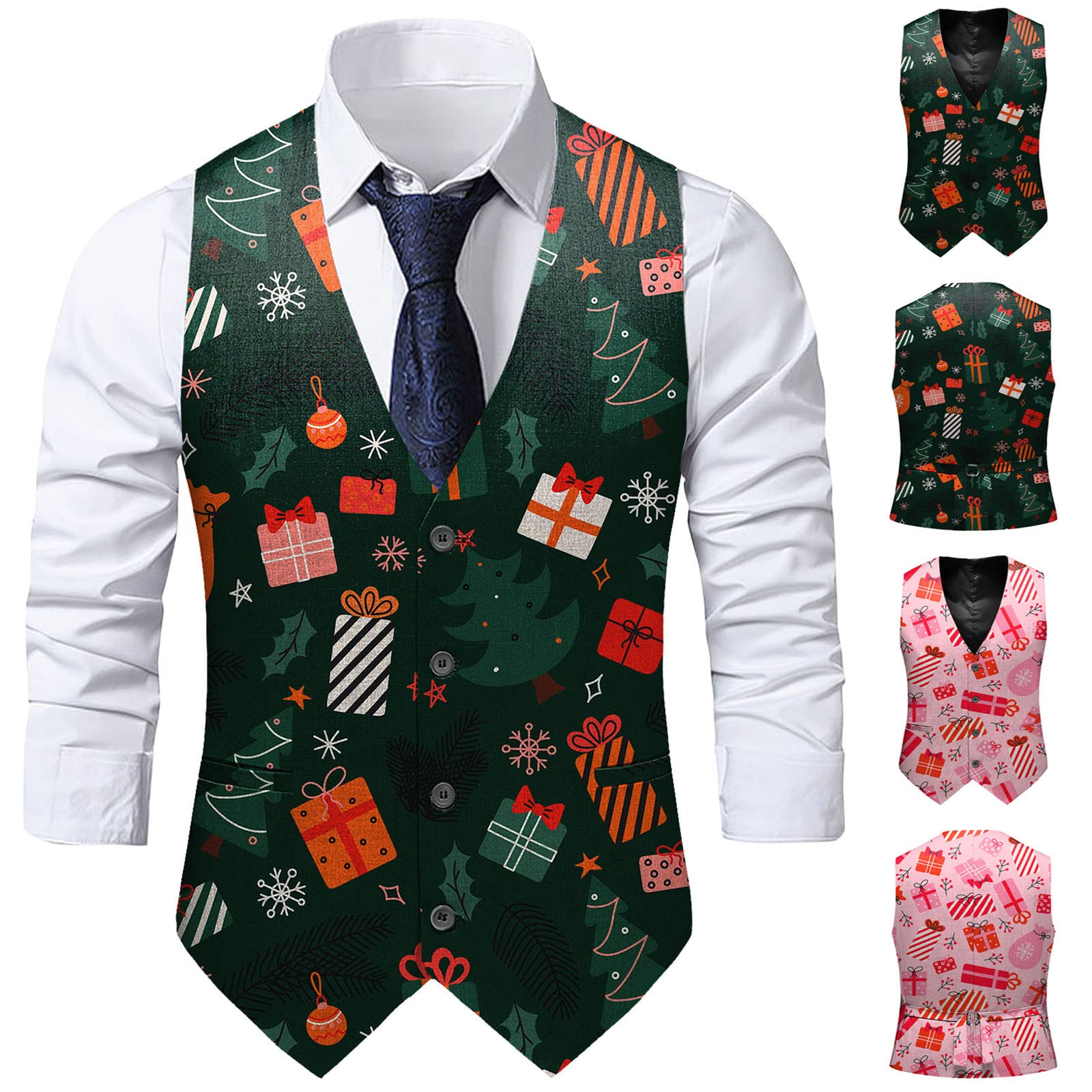 Mens Christmas Suit Vest Christmas Waistcoat Mens Fun Waistcoat Fun Xmas Festive Happy Xmas Waistcoats V Neck Sleeveless Slim Fit Party Costumes Party Dress Up Vest Suit - Image 3