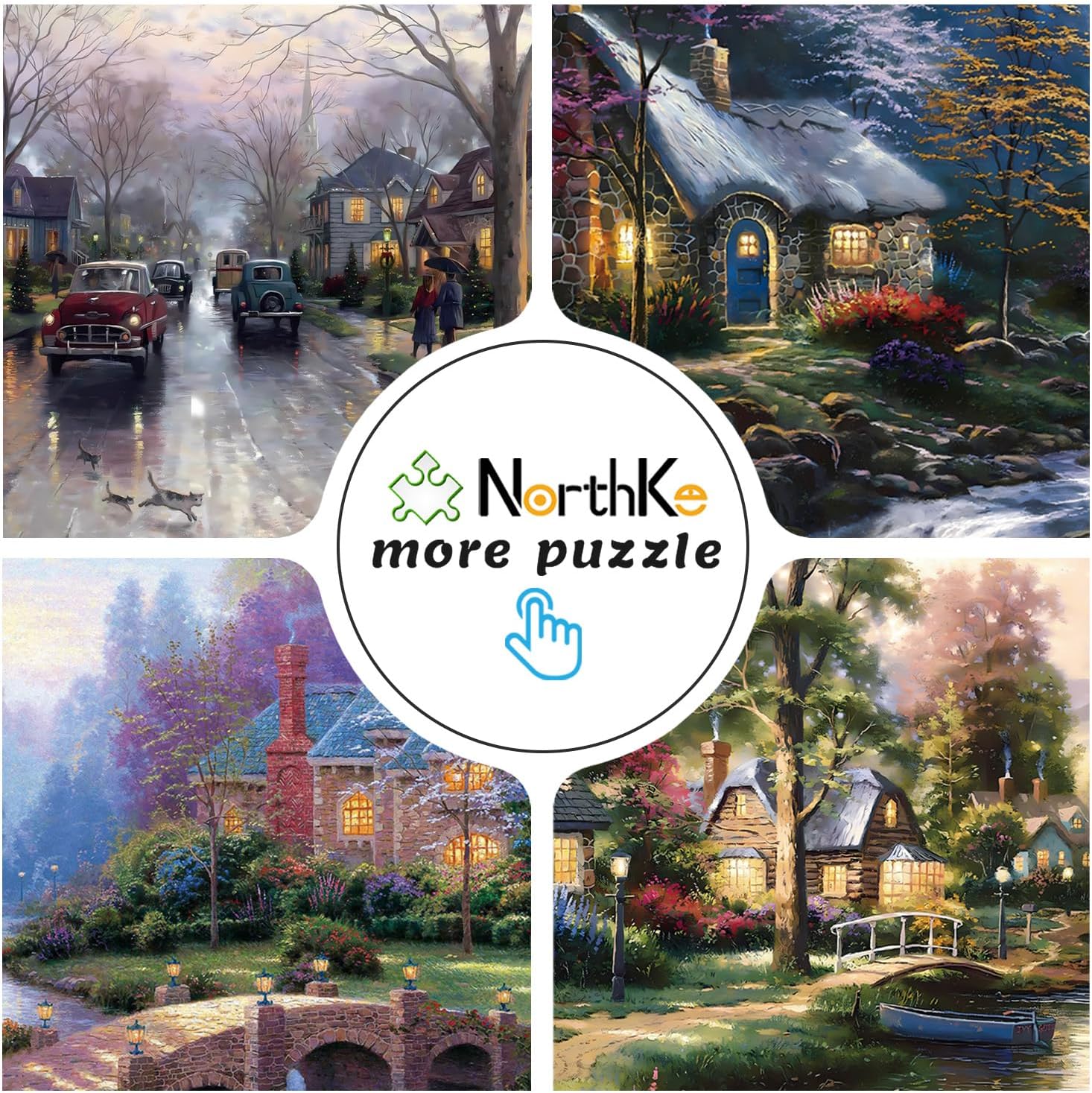 NorthKe 500 Piece Puzzle for Adults - Whis Cottage Unique Shape Pieces Jigsaw Puzzles Letters on Back Difficult Challenging Brain Exercise for Dad & Mom Game Nights - Size 20" x 14.2"