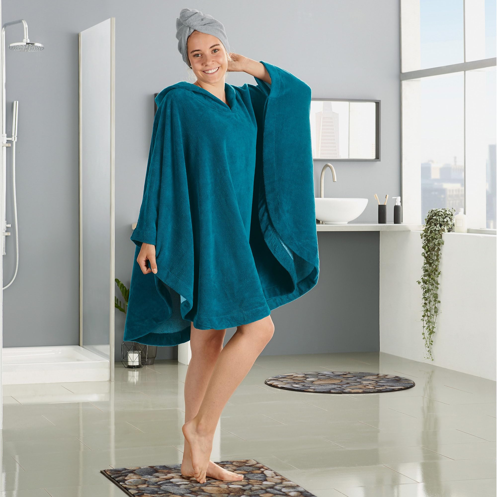 Erwin Müller Damen - Herren - Surf-Poncho - mit Kapuze - Badetuch - Umkleide-Hilfe - Velours-Frottier Velours
