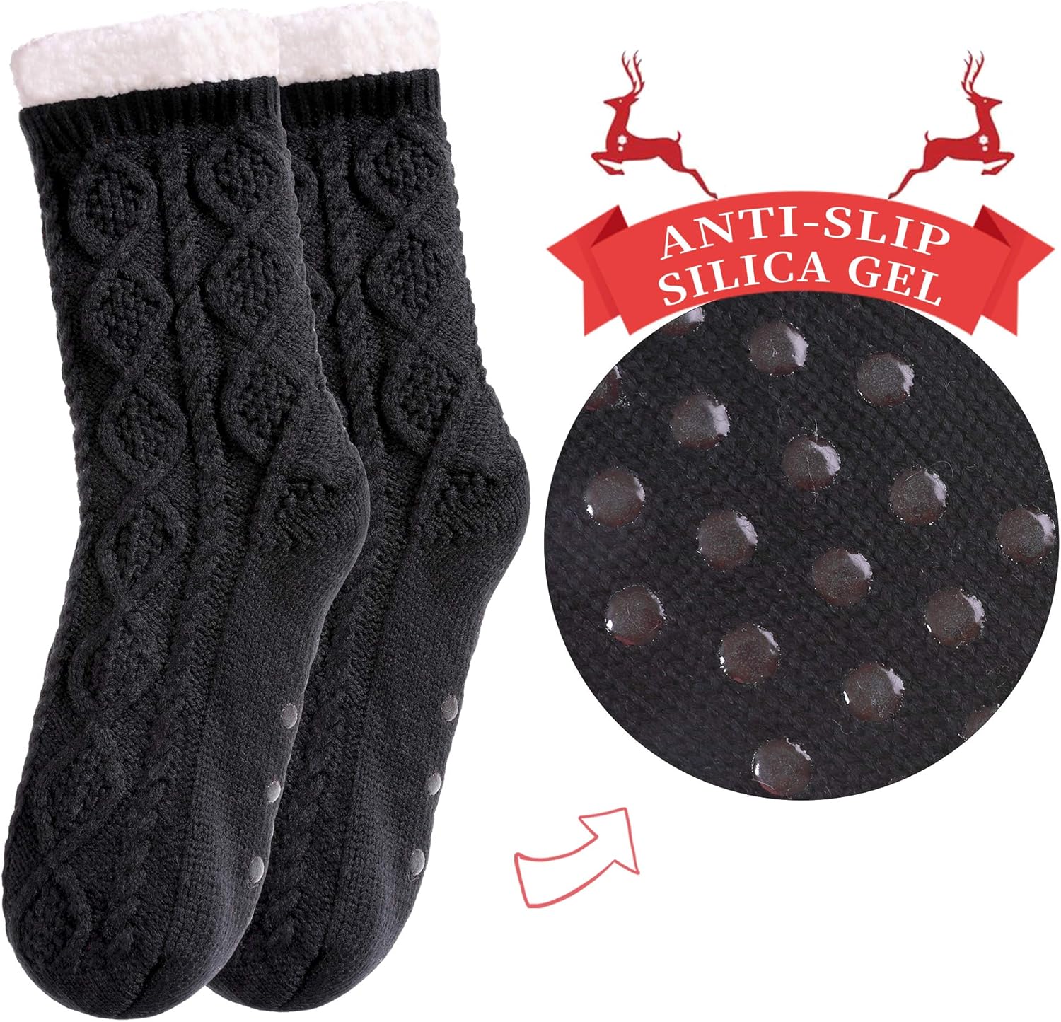 SDBING Women's Winter Super Soft Warm Cozy Fleece Lined Fuzzy Slipper Socks with Grippers - Image 2