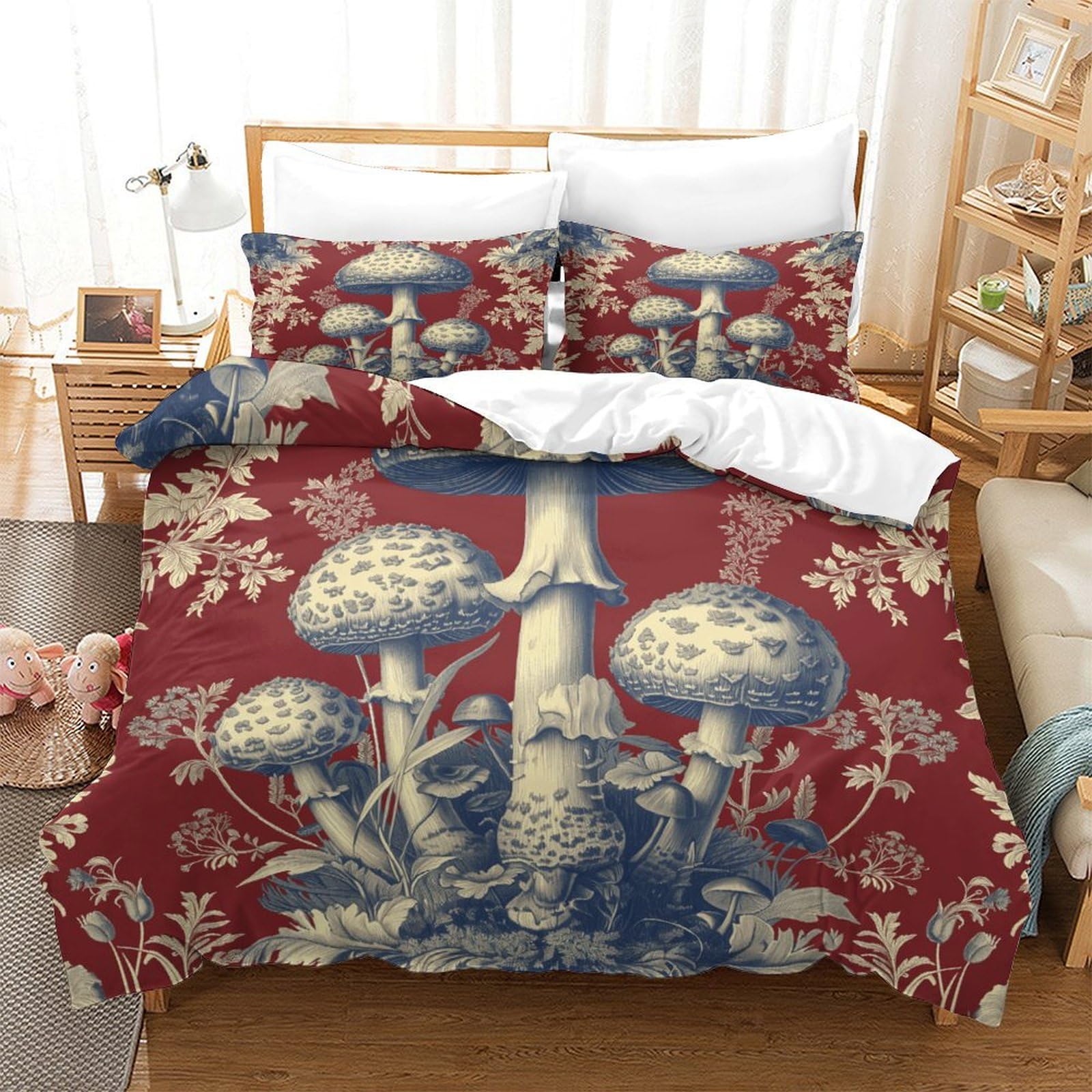 P1S9U7W5Y Retro Mushroom 3D Printed Duvet Cover Set 3pcs Microfiber Fungi Bedding Set SuperKing