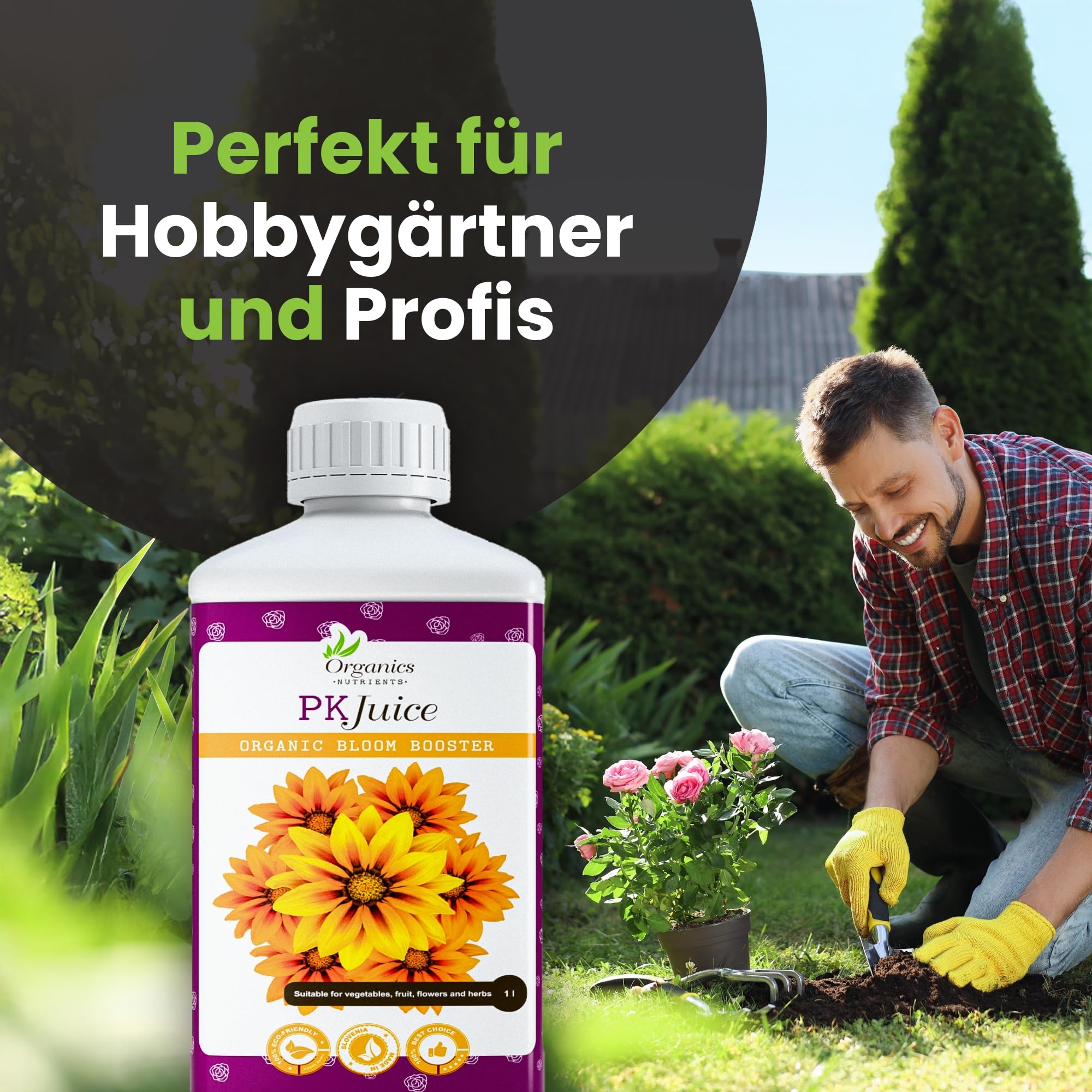 PK juice, Organischer Flüssigdünger für Gemüse, Topfpflanzen, Balkonpflanzen, Kräuter und Garten