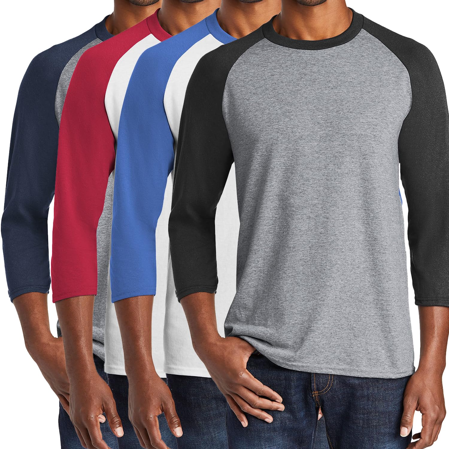 Jnriver Core Blend Heavy Cotton 3/4-Sleeve Raglan Tee - Casual Men's Jersey Baseball Shirt