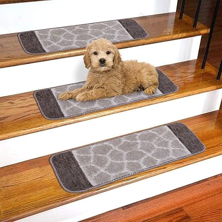 Ottomanson Softy Stair Treads Brown Striped Design Skid Resistant Rubber Backing Non Slip Carpet (9
