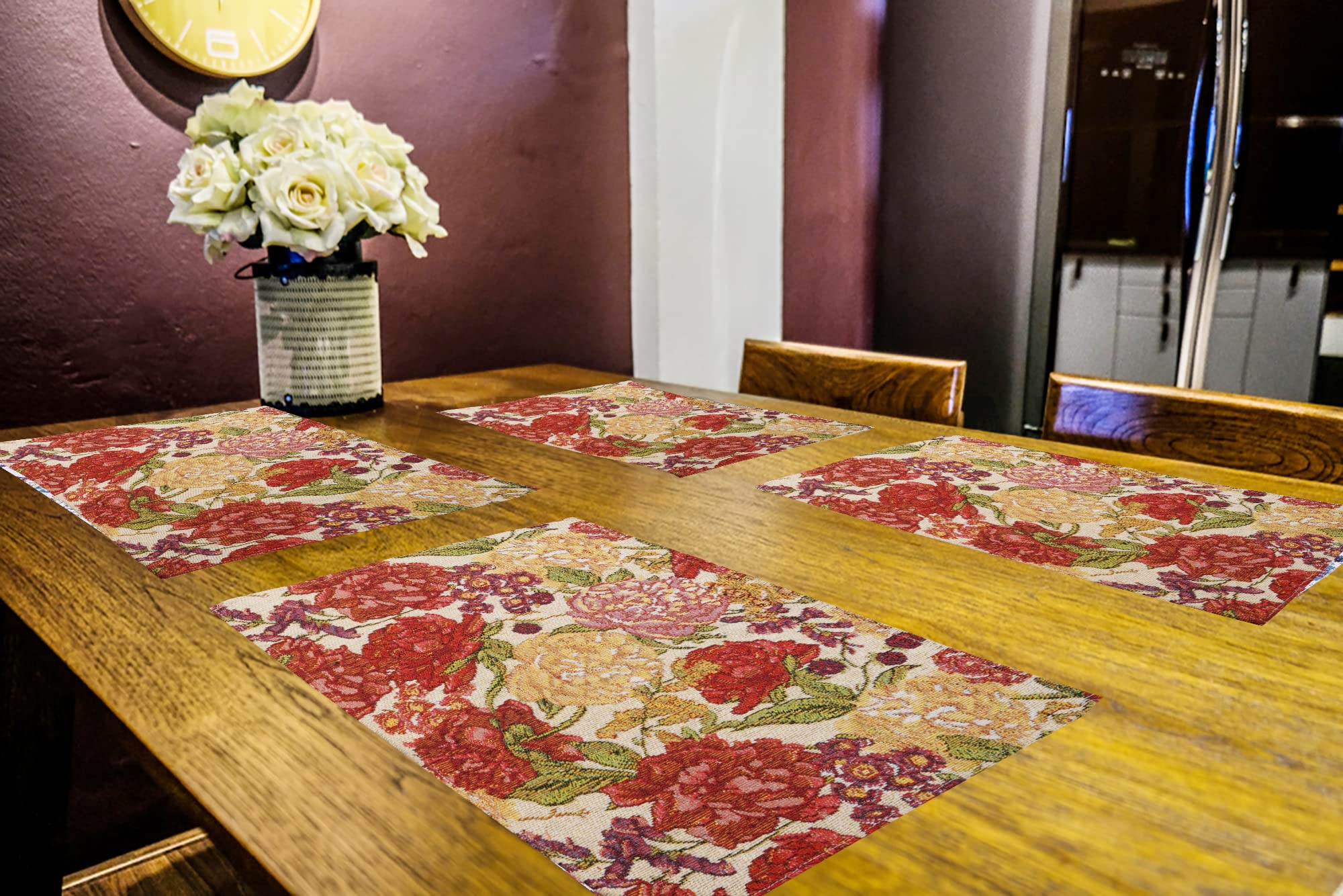 Rangoli Cotton Table Mats - Set of 4 Floral Design -29 Rangoli Cotton Table Mats - Set of 4 Floral Design -29