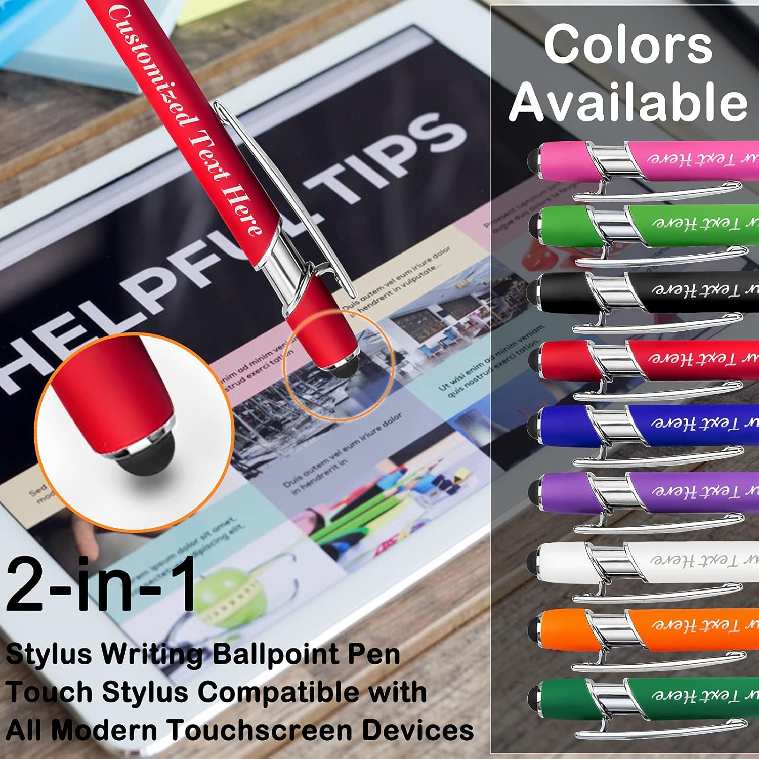 20 Pcs Personalized Pens in Bulk with Stylus Tip - Custom Print with Name 0.5 mm Soft Touch Medium Ballpoint Pen-Free Personalization Black Ink for Office,School,Teacher,Graduation,Company,Christmas