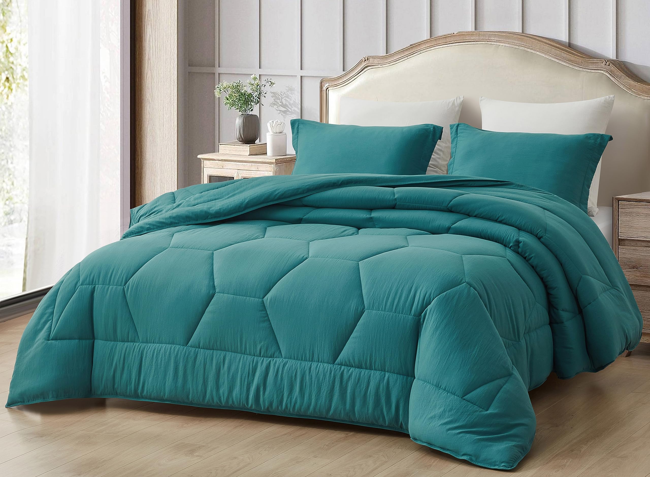 FLYMME Set Biancheria Da Letto King Size Microfibra Morbida - 3 Pezzi (Trapunta + 2 Federe) - Motivo Geometrico Reversibile
