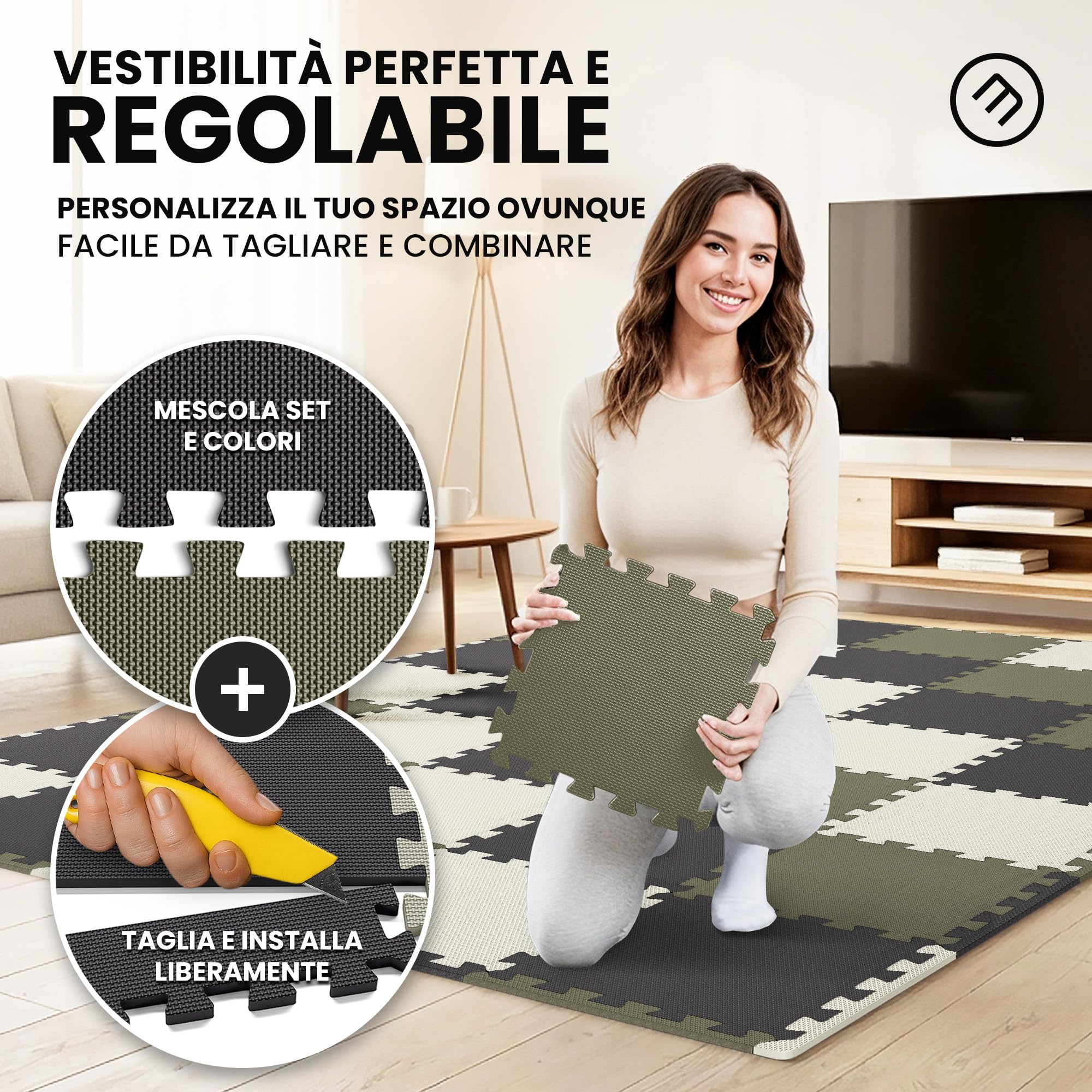 bemaxx Tappeto Palestra Tappetino Fitness da Ginnastica a Puzzle EVA | Pavimento Protettivo Incastro Tatami Allenamento Protezione Sport, Materassino Mattonella Pavimentazione per Home Gym Manubri