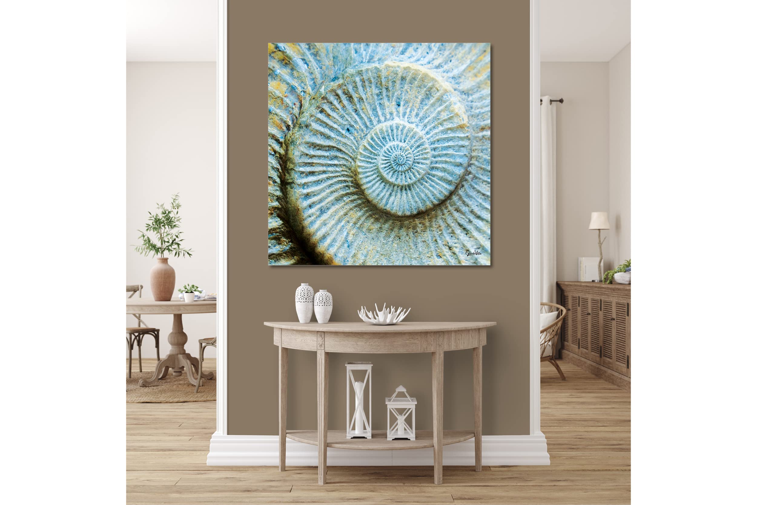 Glücksvilla - Unendlichkeit (Leinwand-Bild 5 cm, 120 x 120 cm) | div. Maße - aus DE - Kunstdruck XXL Deko Wandbild Quadrat - Muschel Schnecke Versteinerung Fossilien