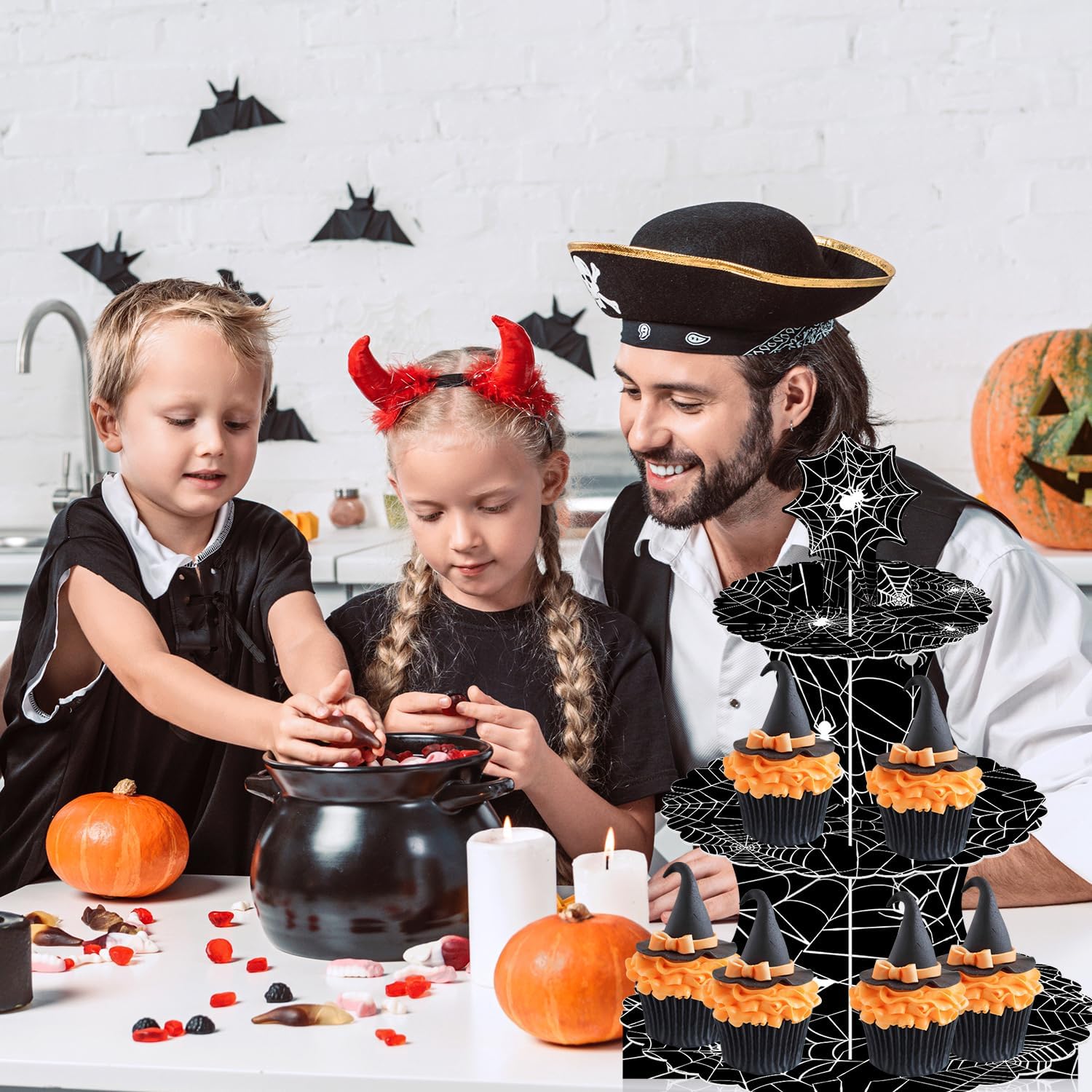 Spider Web Cupcake Stand, 3 Tier Cool Hero Party Cardboard Round Serving Tray Stand Dessert Tower Cupcake Holder, Kid Funny Birthday Supplies image 4