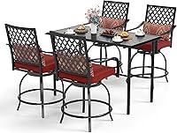 Vista 15 de Sophia & William Juego de bar de patio de 5 piezas, juego de comedor alto para patio con 4 taburetes giratorios y 1 mesa de bar rectangular, muebles