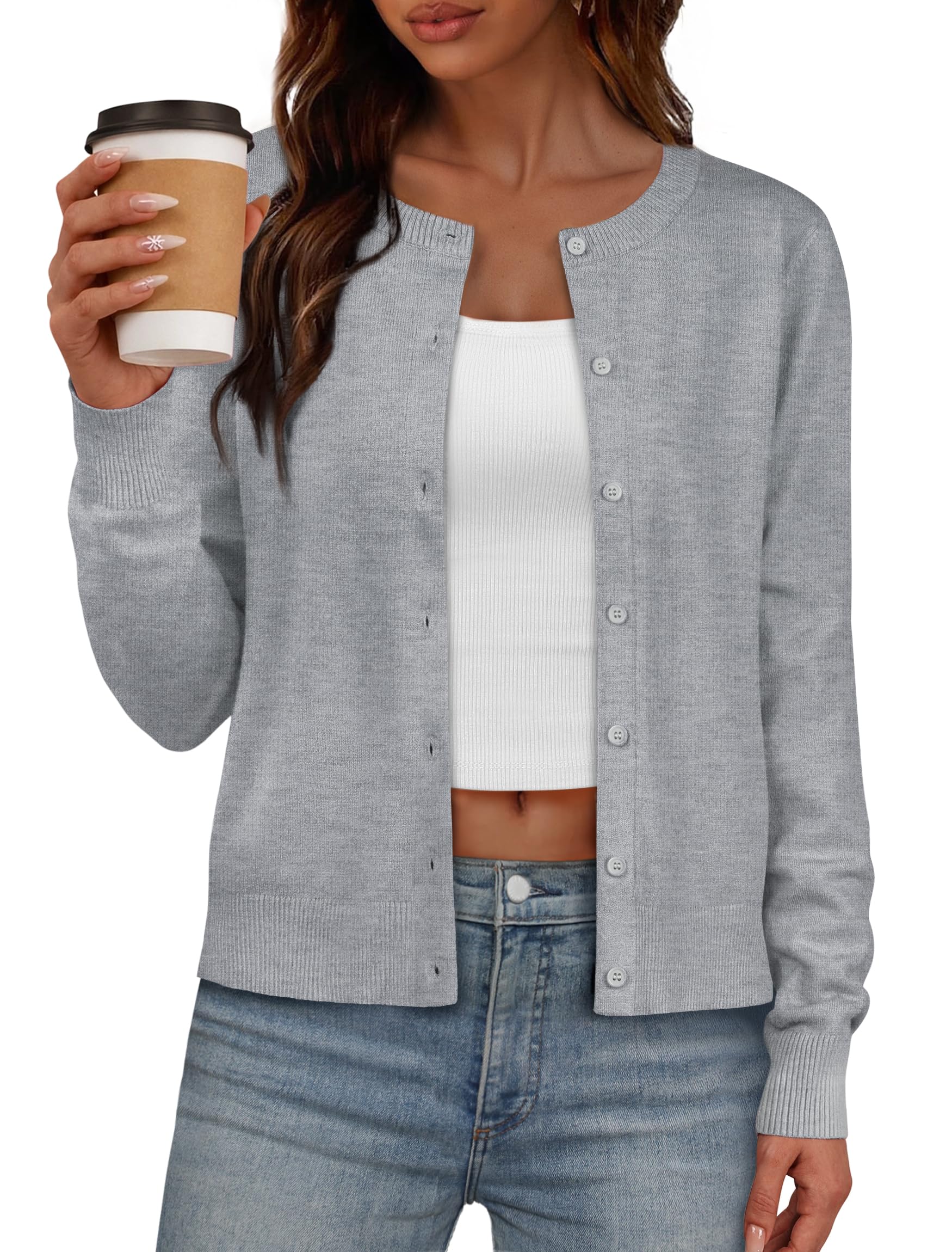 IWD Womens Cardigan Sweaters Crew Neck Long Sleeve Lightweight Button Down Sweater Trendy Knit Tops 2026 Spring Clothing