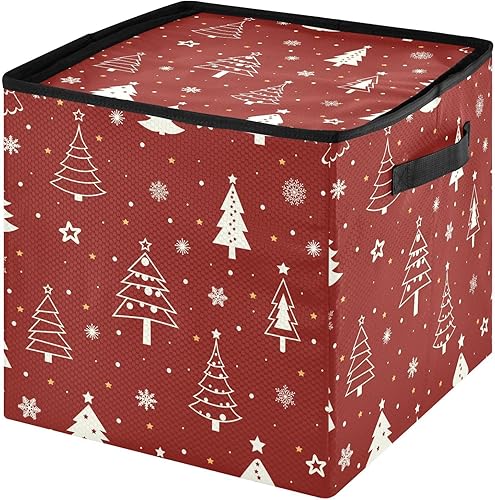 innewgogo Caja de almacenamiento de adornos de Navidad roja duradera para árbol de Navidad, cesta organizadora de vacaciones con tapa y asas, caja