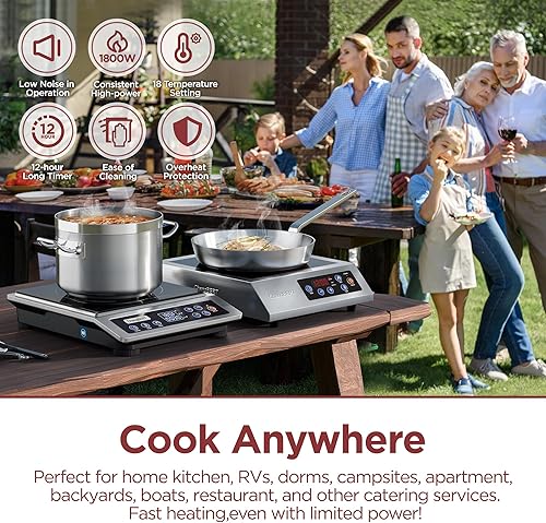 Miniatura 3 de ChangBERT Placa de cocción de inducción portátil, versión mejorada con un solo clic, potencia máxima de 1800 W, quemador de bobina de calefacción