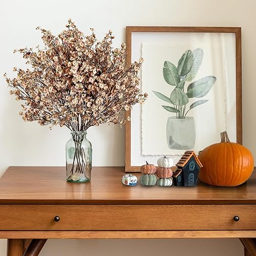 Vista 24 de Sggvecsy 15 piezas de flores artificiales de aliento de bebé, ramos de gypsophila a granel, flores de seda falsas de tacto real para el hogar, Negro