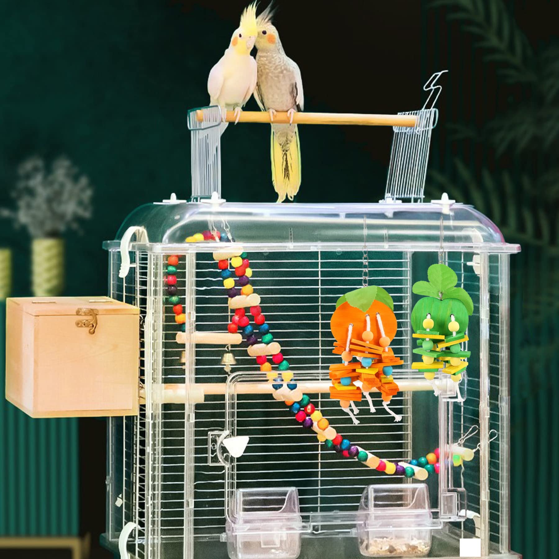 JSLZF Bird Chewing Toy for Parrot Cockatiel Conure Wood Block Cage Hanging Foraging Budgie Bite Toy for Parakeet Small (4PCS Fruit Shape) - image 6