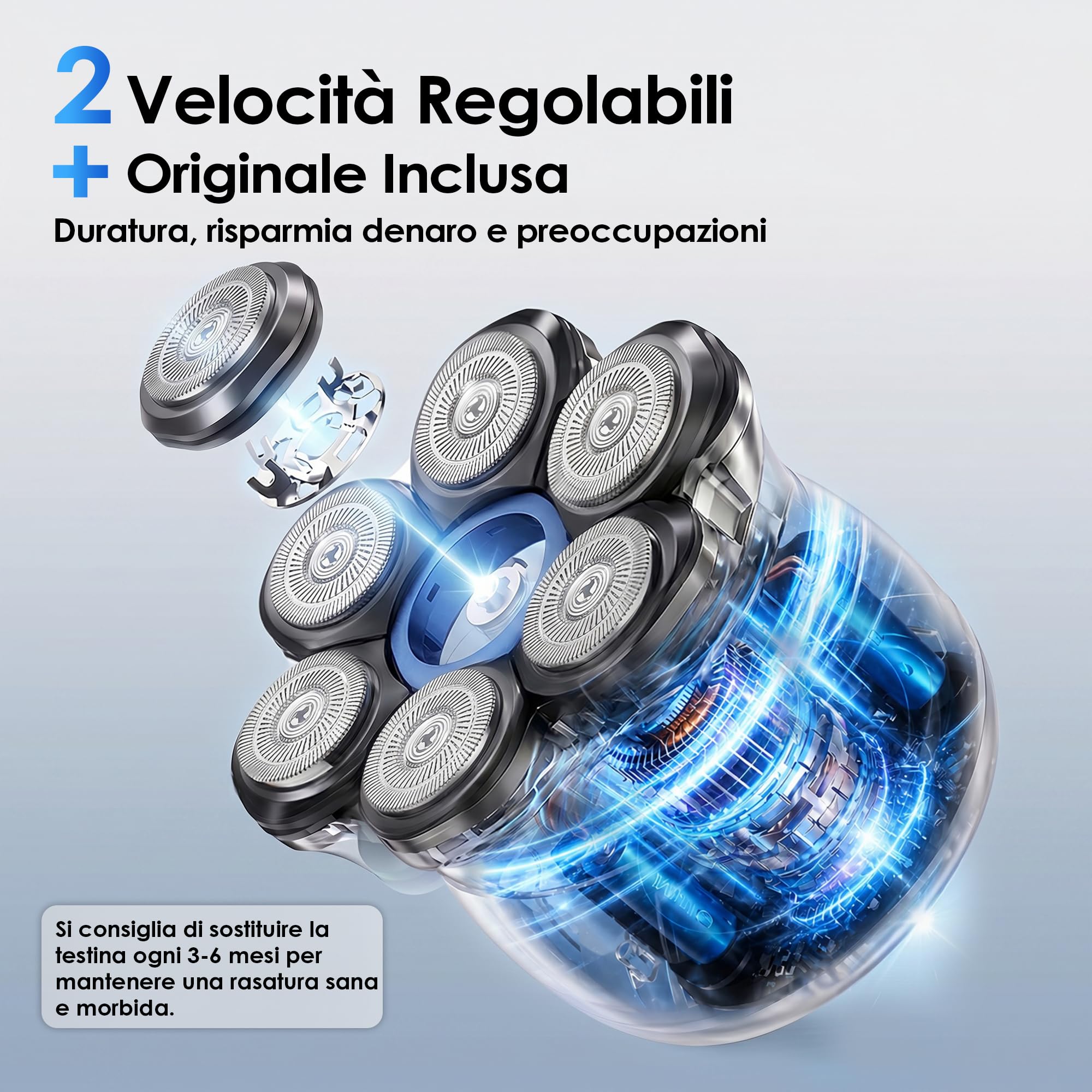 ICARE 7D Rasoio Testa Calva – 1200mAh Rasoio Elettrico Capelli con Shaver Capelli – Head Shaver Impermeabile IPX6 – 120 Minuti Doppia Velocità – Incl. 2 testine originali – Rasa Capelli Uomo a Zero