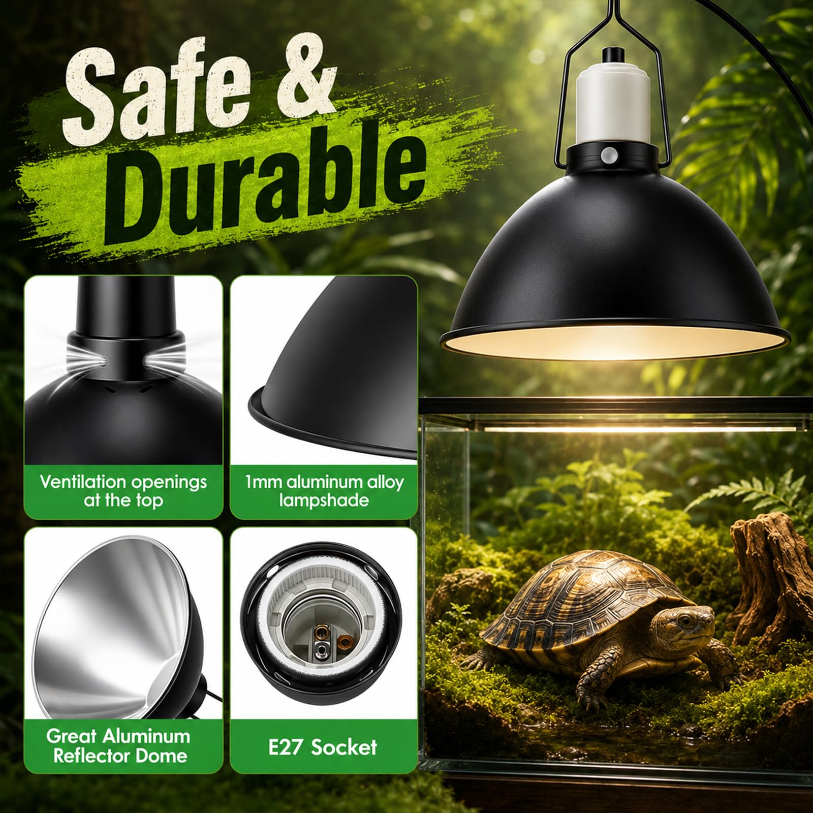 Rettile Lampada Riscaldante con 100W E27 Lampadina e 4 Timer, Diametro 21cm