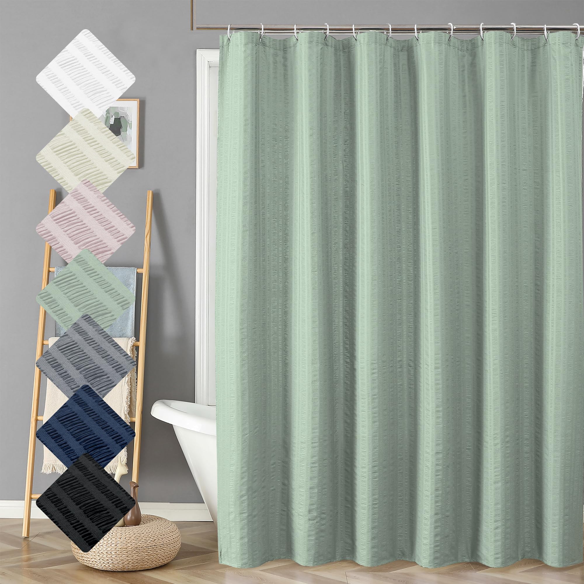 Aiyufeng Moga Sage Green Shower Curtain 84 Inches Long, 3D Embossed Textured Fabric Shower Curtain for Bathroom - Soft Cloth & Hotel Spa Luxury,