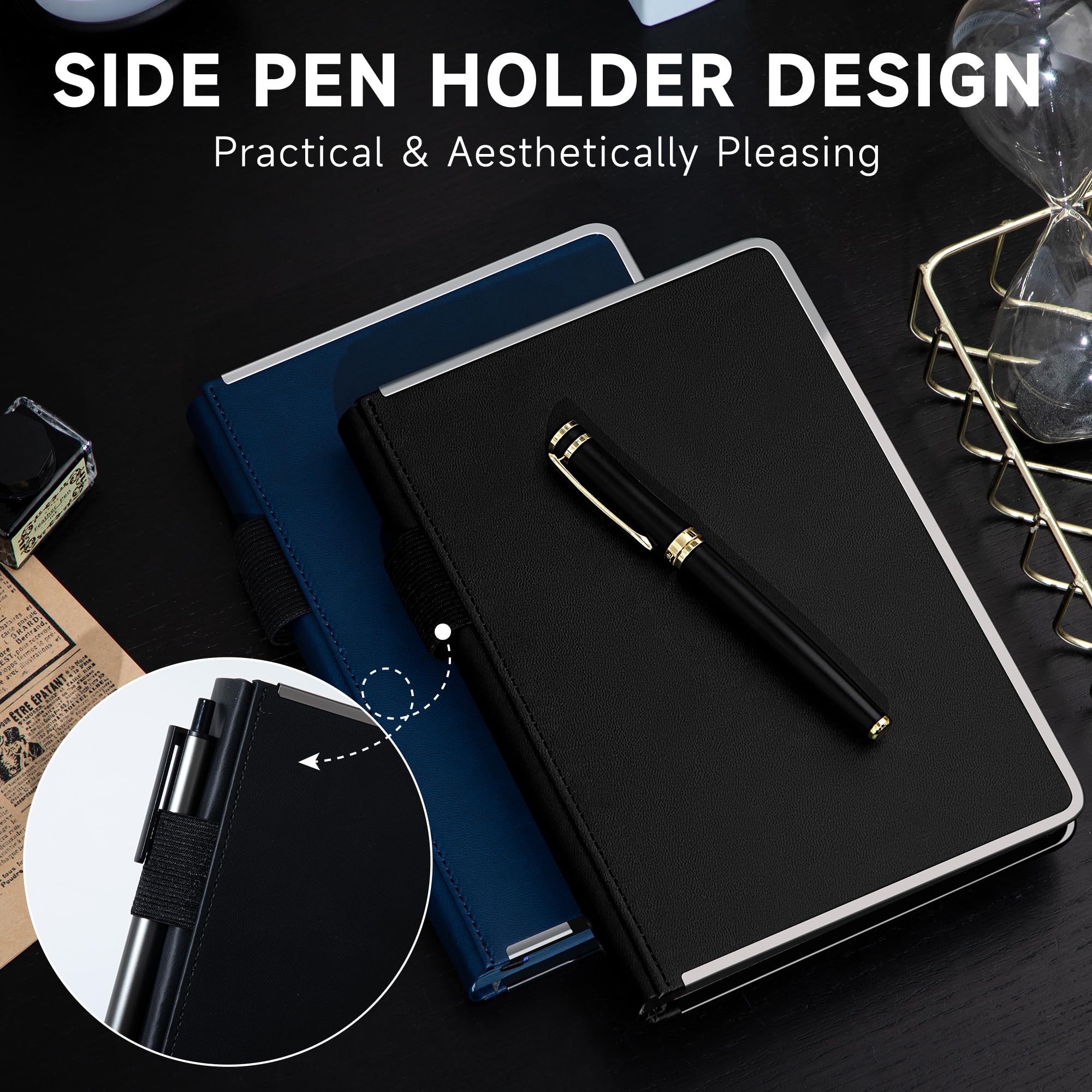 MINICAGIE Diario de cuero para hombres y mujeres, regalos de 288 páginas, 100 g/m², papel grueso, cuaderno A5, cuaderno de tapa dura para escribir, cuadernos para el trabajo, tomar notas, diario, 14.7