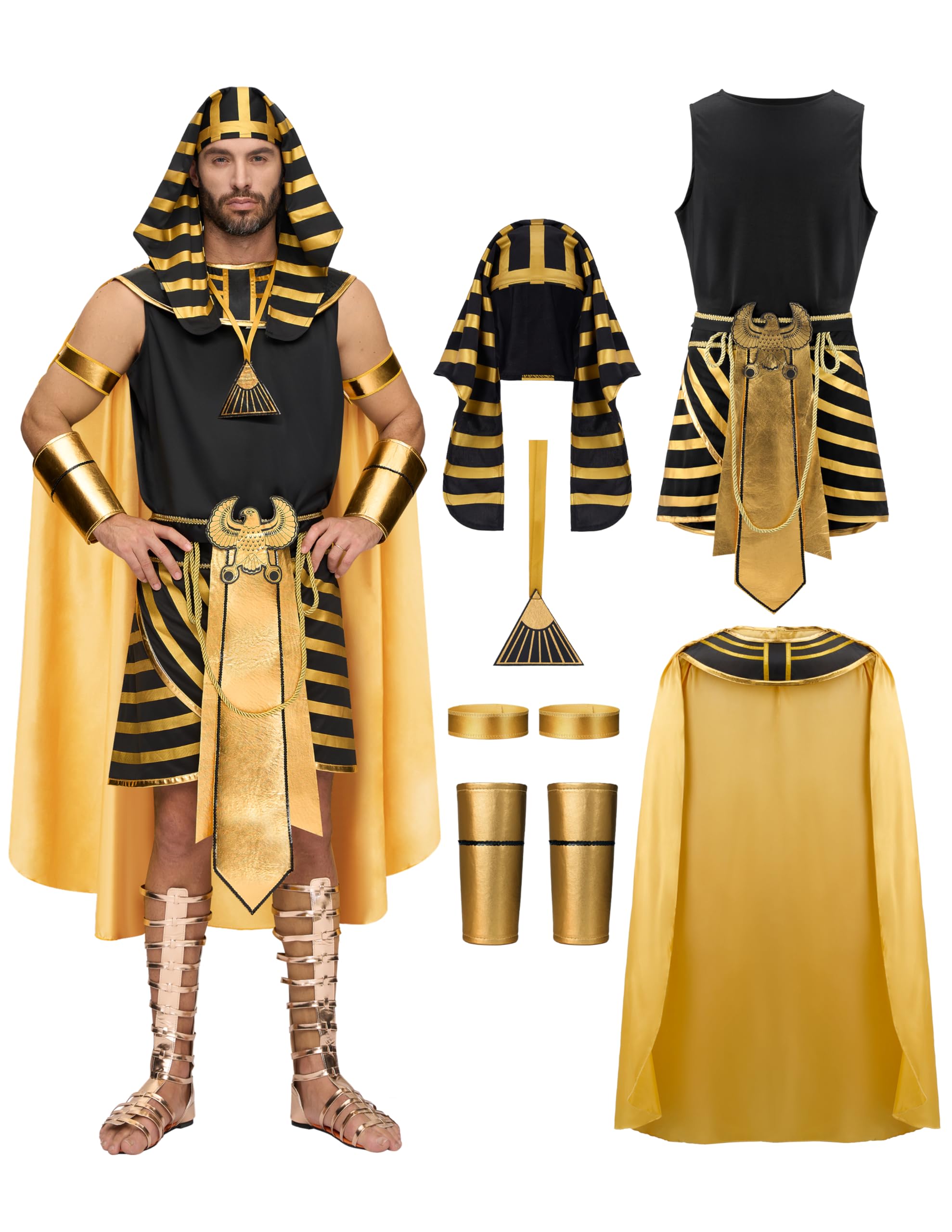 Spooktacular Creations Halloween 9 Pcs Egyptian King Costume Men Adult King Pharaoh Costume Men for Halloween Cosplay Party