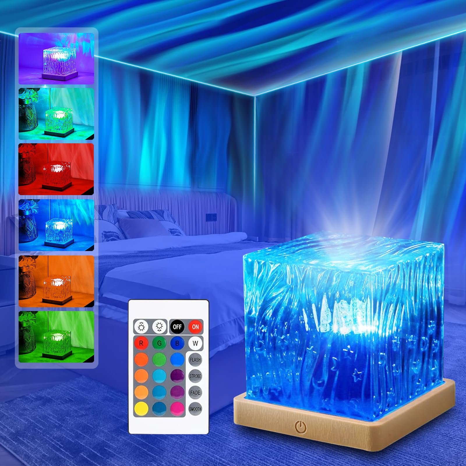 Projektor nieba z gwiazdami, lampa zorzy polarnej, projektor zorzy polarnej LED, lampa zorzy polarnej dla dzieci, 3D lampka nocna zorzy polarnej z 16 kolorami RGB