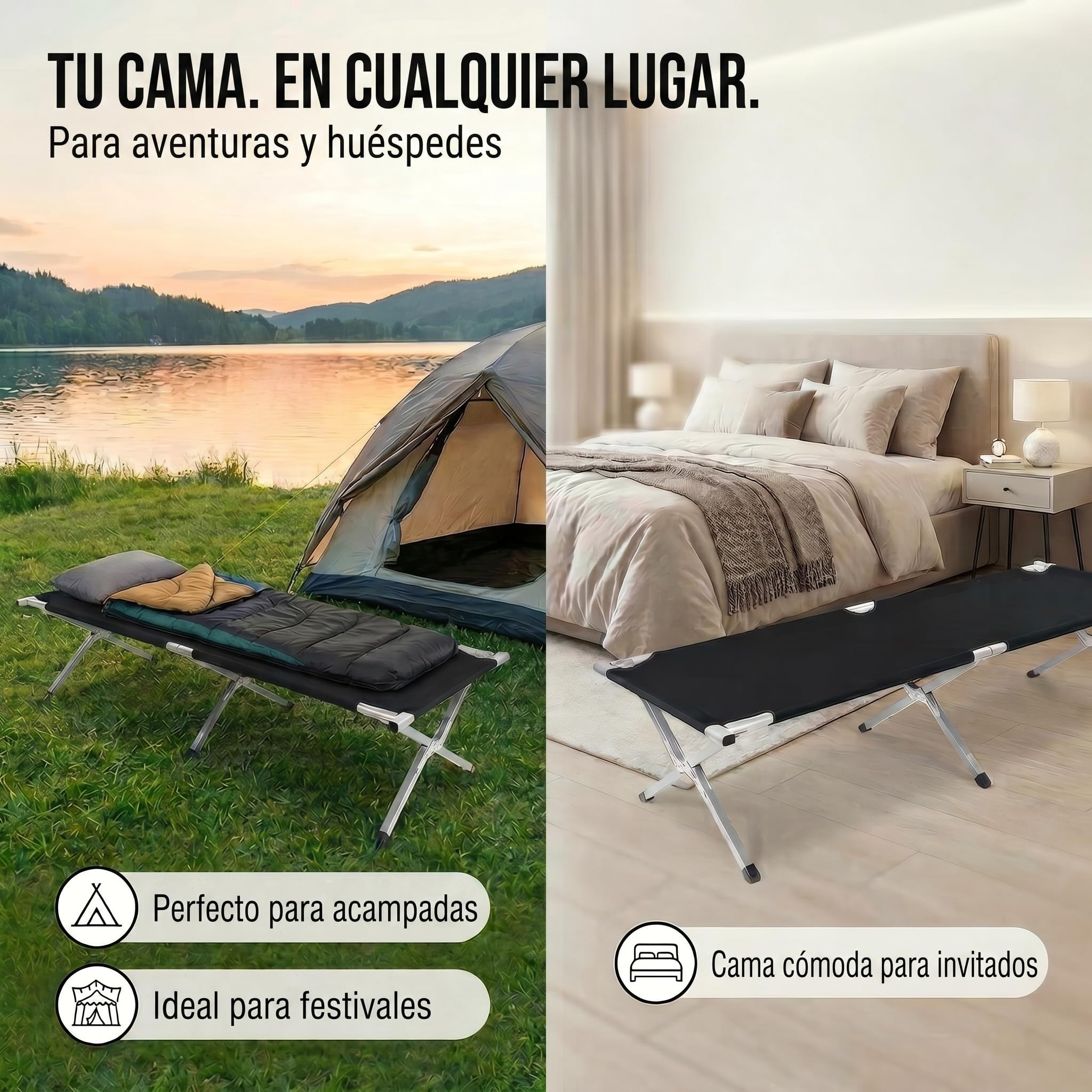 Cama Plegable de Aluminio para el ejército - Cama de Camping Plegable y Cama para Invitados