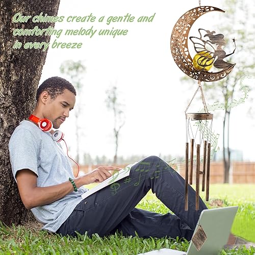 Vista 31 de Campanillas de viento de mariposa de latón, campanillas de viento de condolencias para exteriores, regalos para mamá, decoración de campanillas