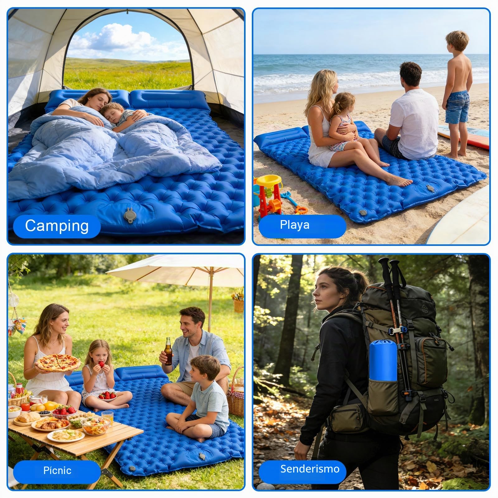 Colchón Camping 2 Personas, Colchoneta Camping Ampliado y Grueso, Esterilla Camping con Bomba de Pie Incorporada, Ultraligero Plegable Cama Hinchable, Ideal para Exteriores, Trekking, Playa