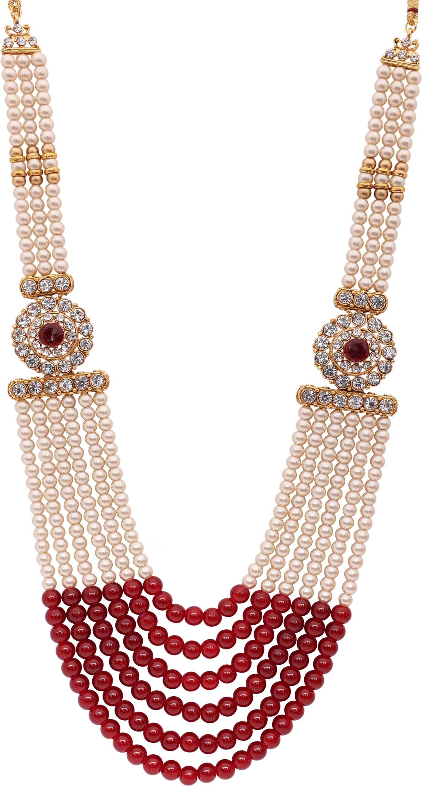 RAADHE CREATION Six Layers Long Mala for Men Wedding Traditional Gold Plated Dulha Necklace For sherwani (Maroon) (B099N8QXQX) Amazon Price History, Amazon Price Tracker